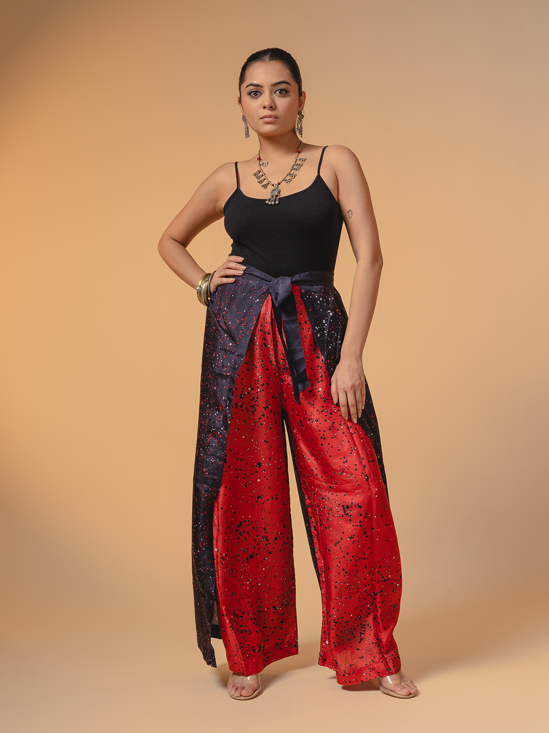 Batik Silk Wrap Trouser Black & Red