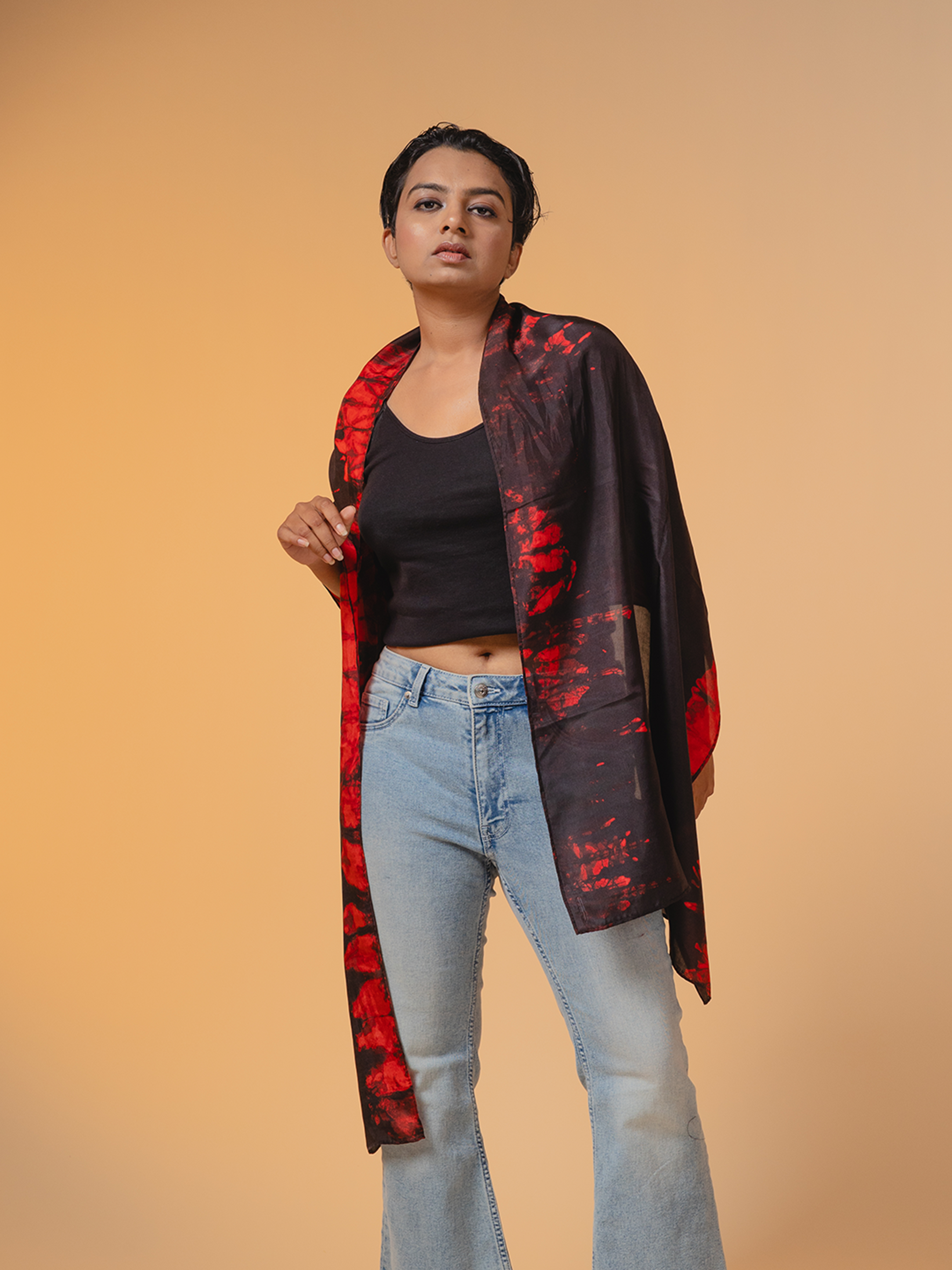 Batik Silk Stole Black & Red