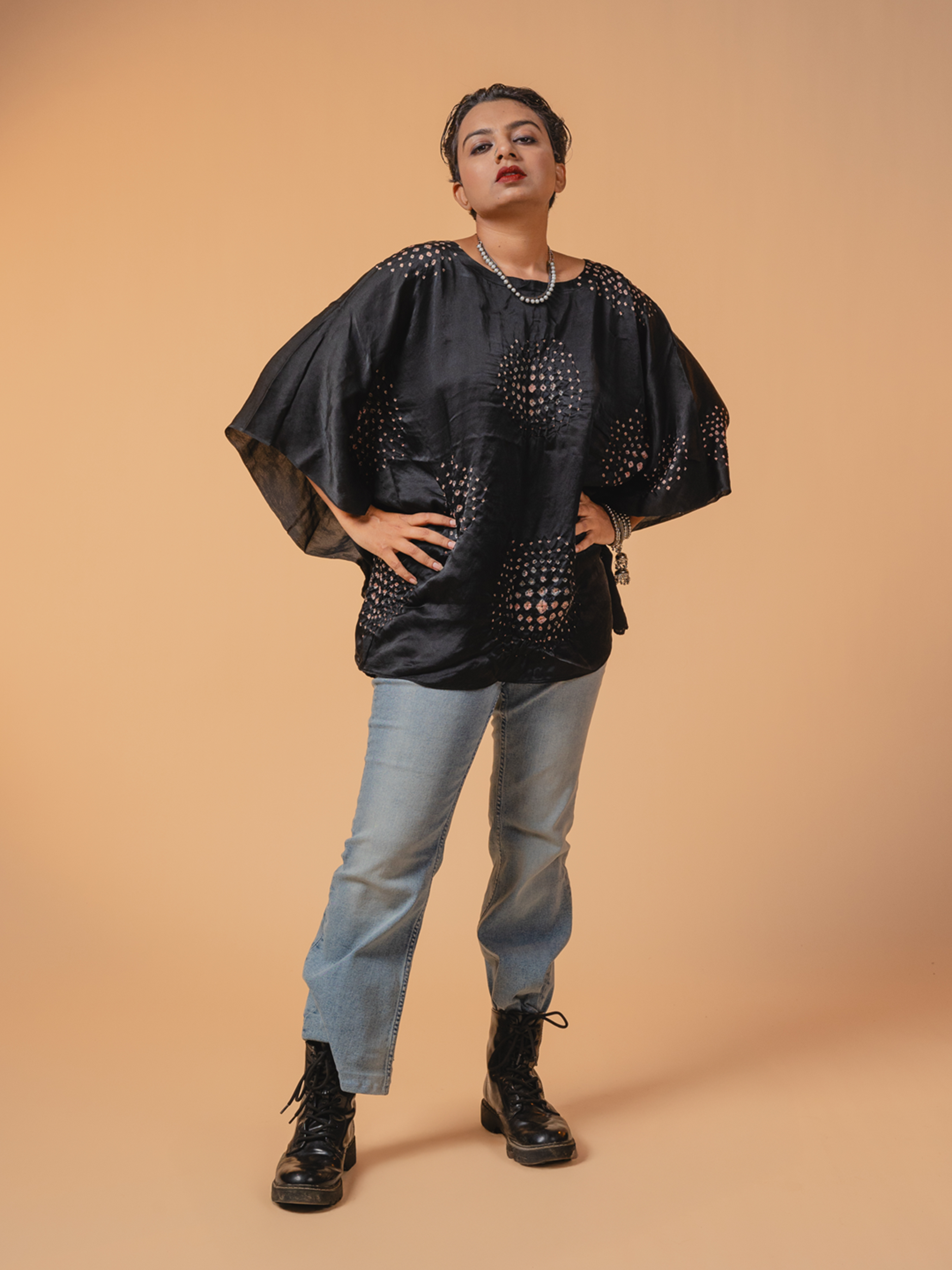 Bandhani Silk Top Black