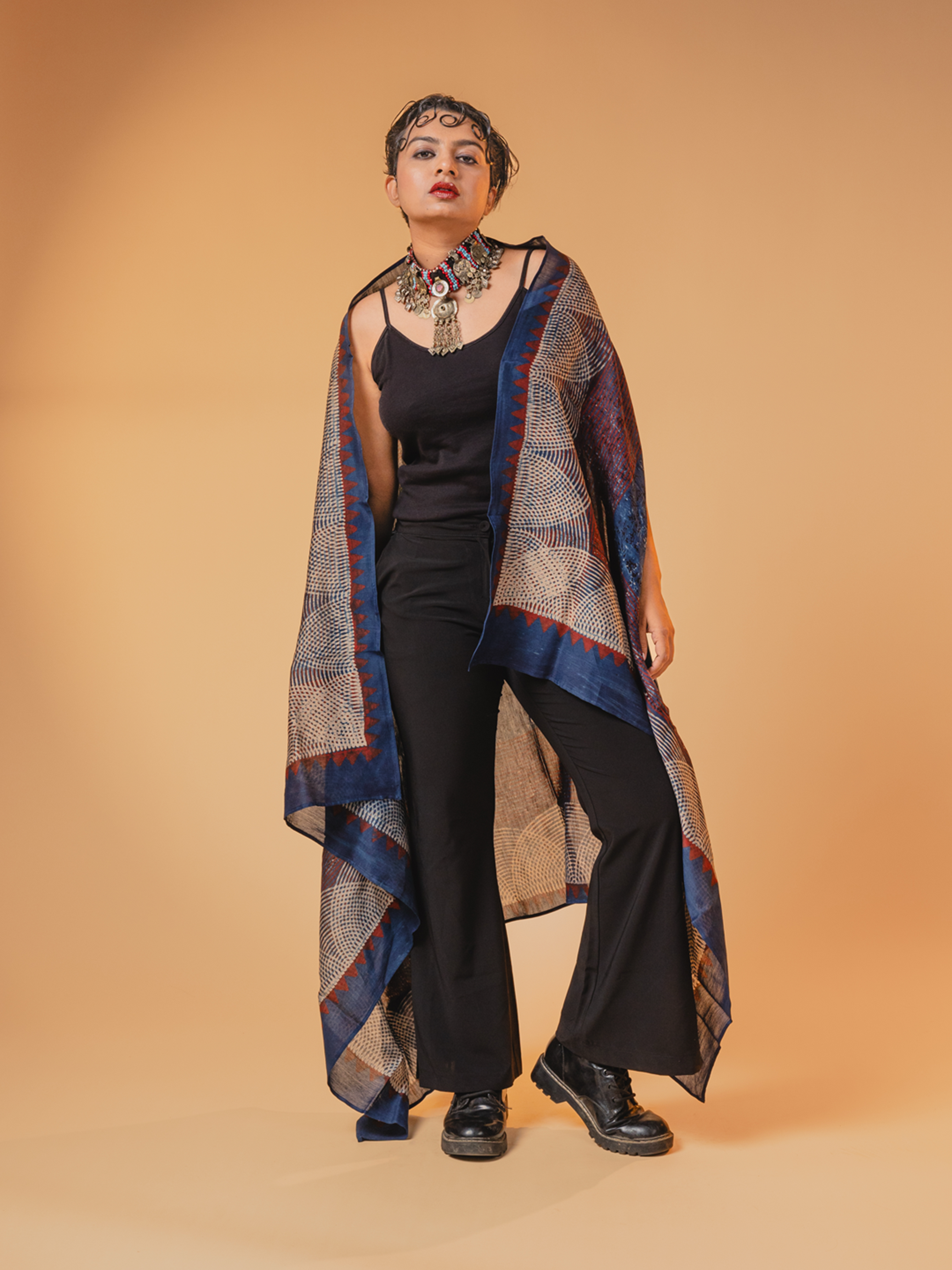 Ajrakh Chanderi Overlay Blue