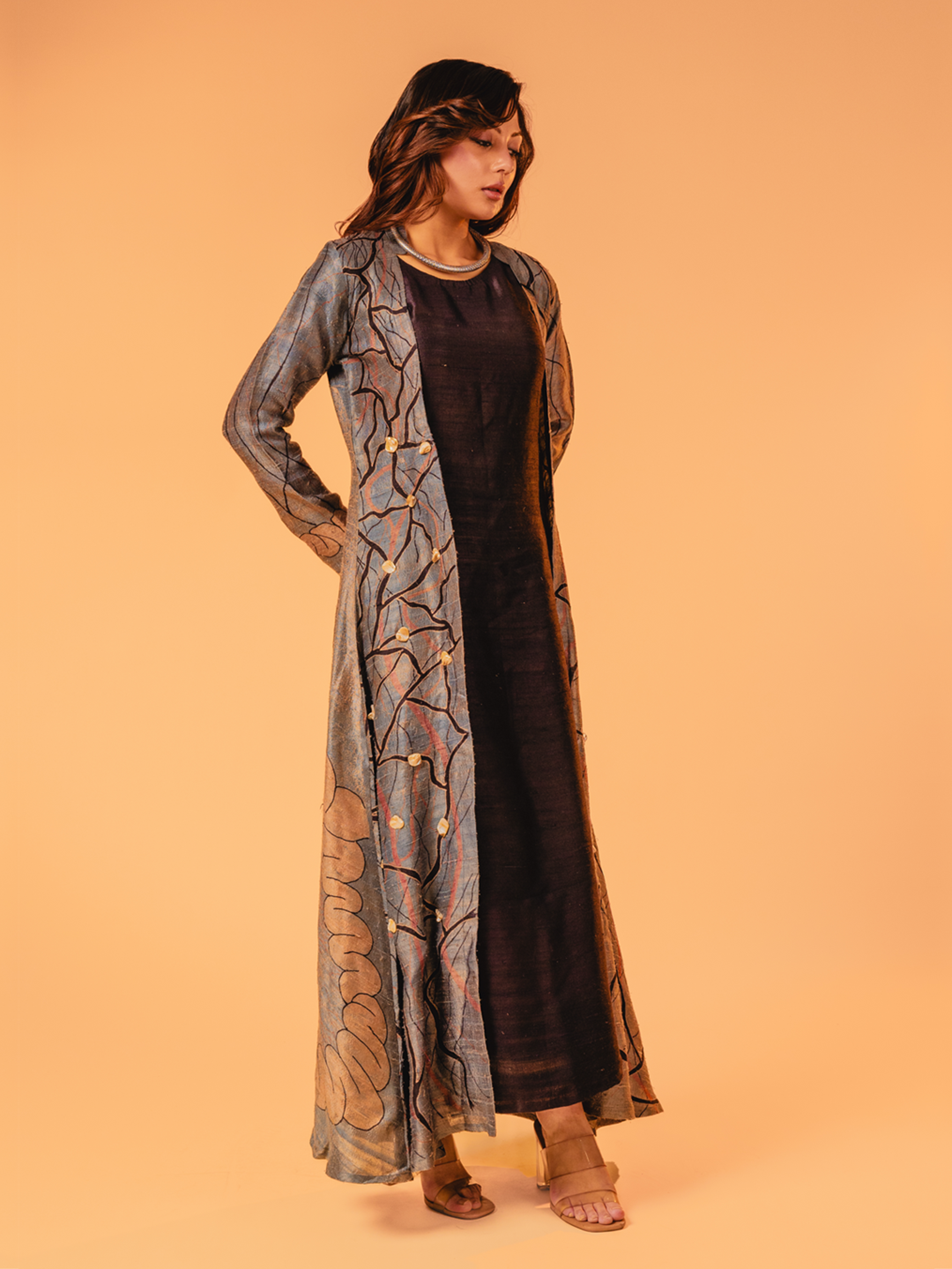 Ajrakh Silk Dress Black