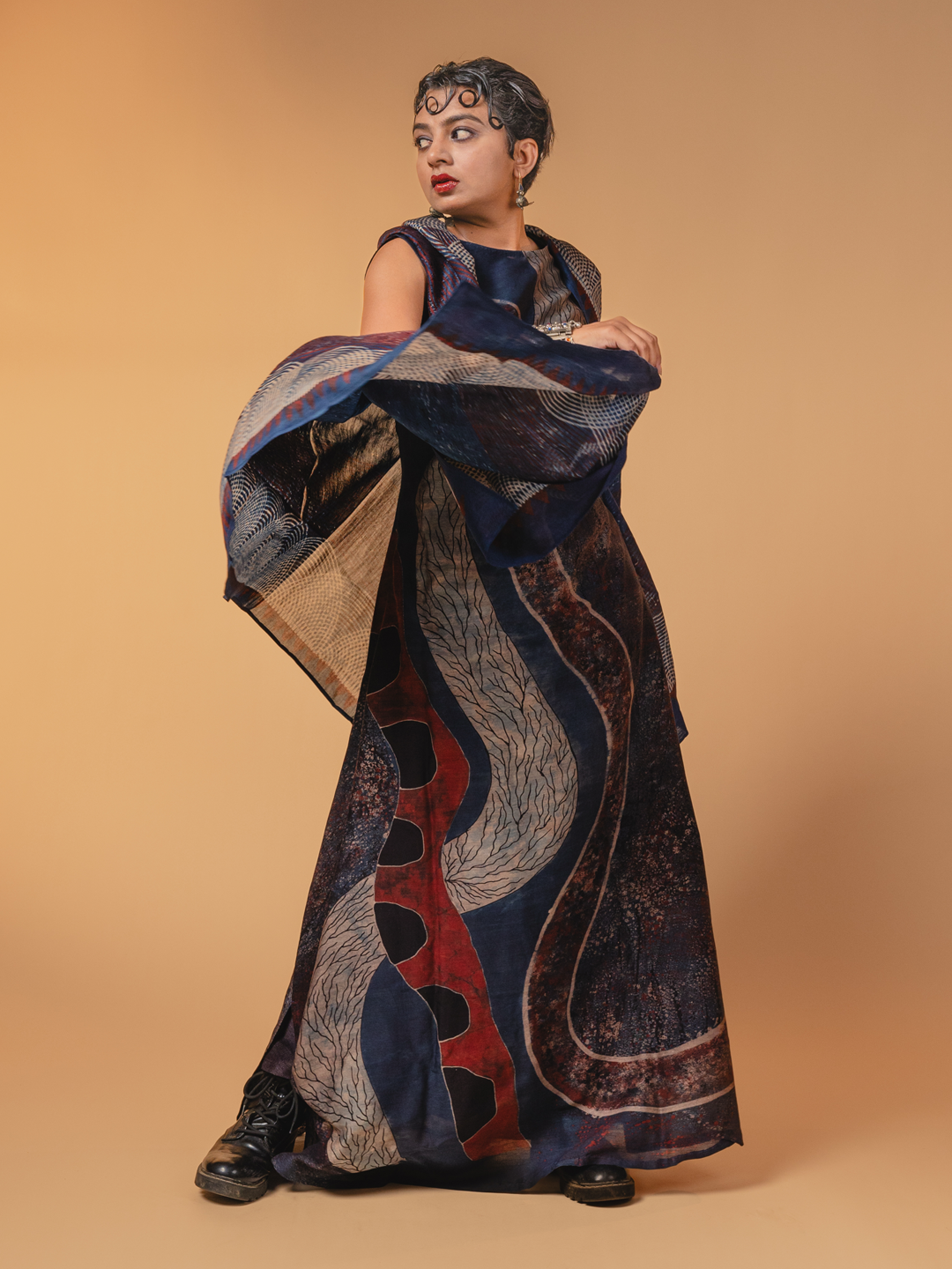 Ajrakh Chanderi Dress Blue