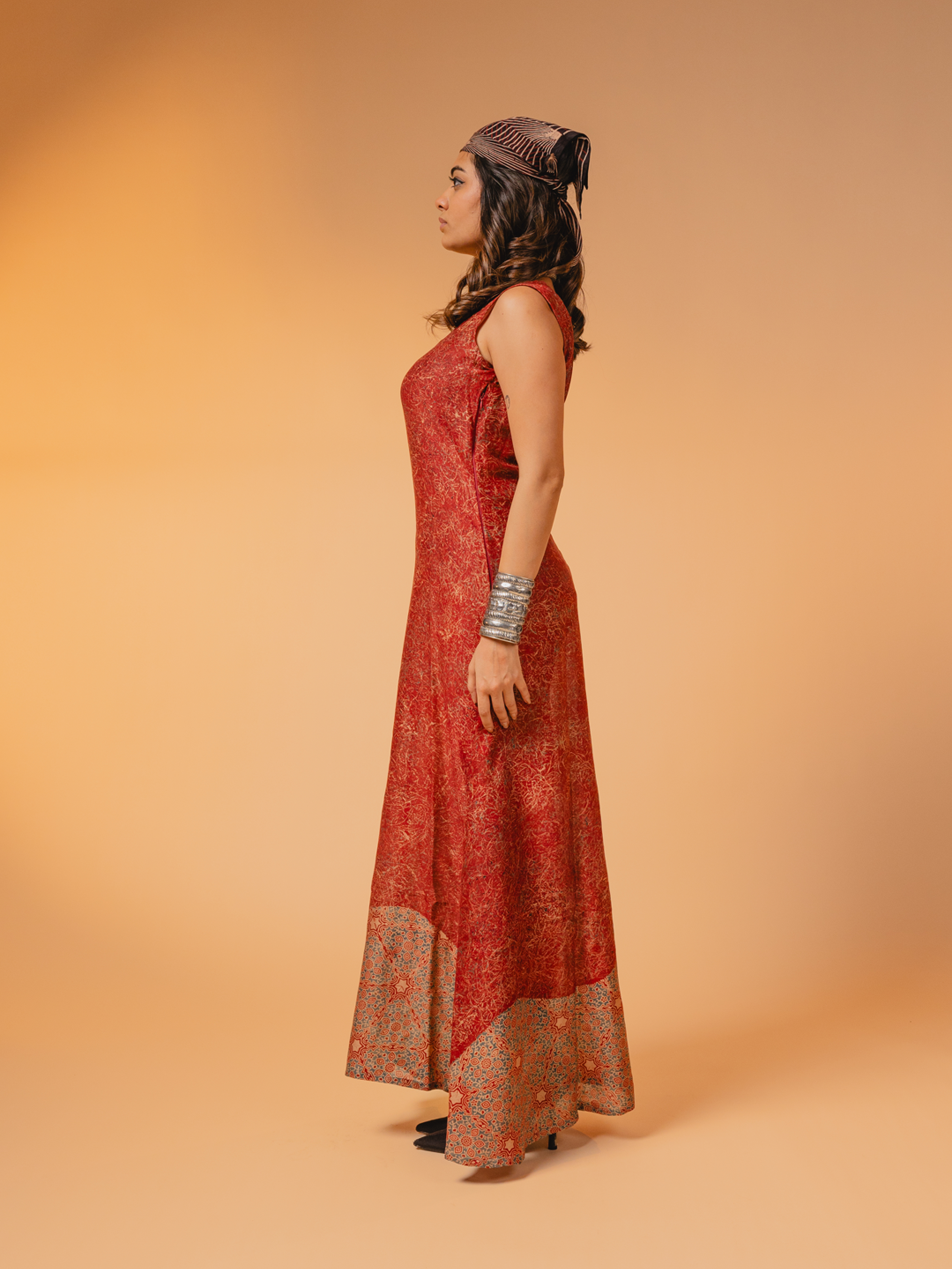 Ajrakh Chanderi Dress Red