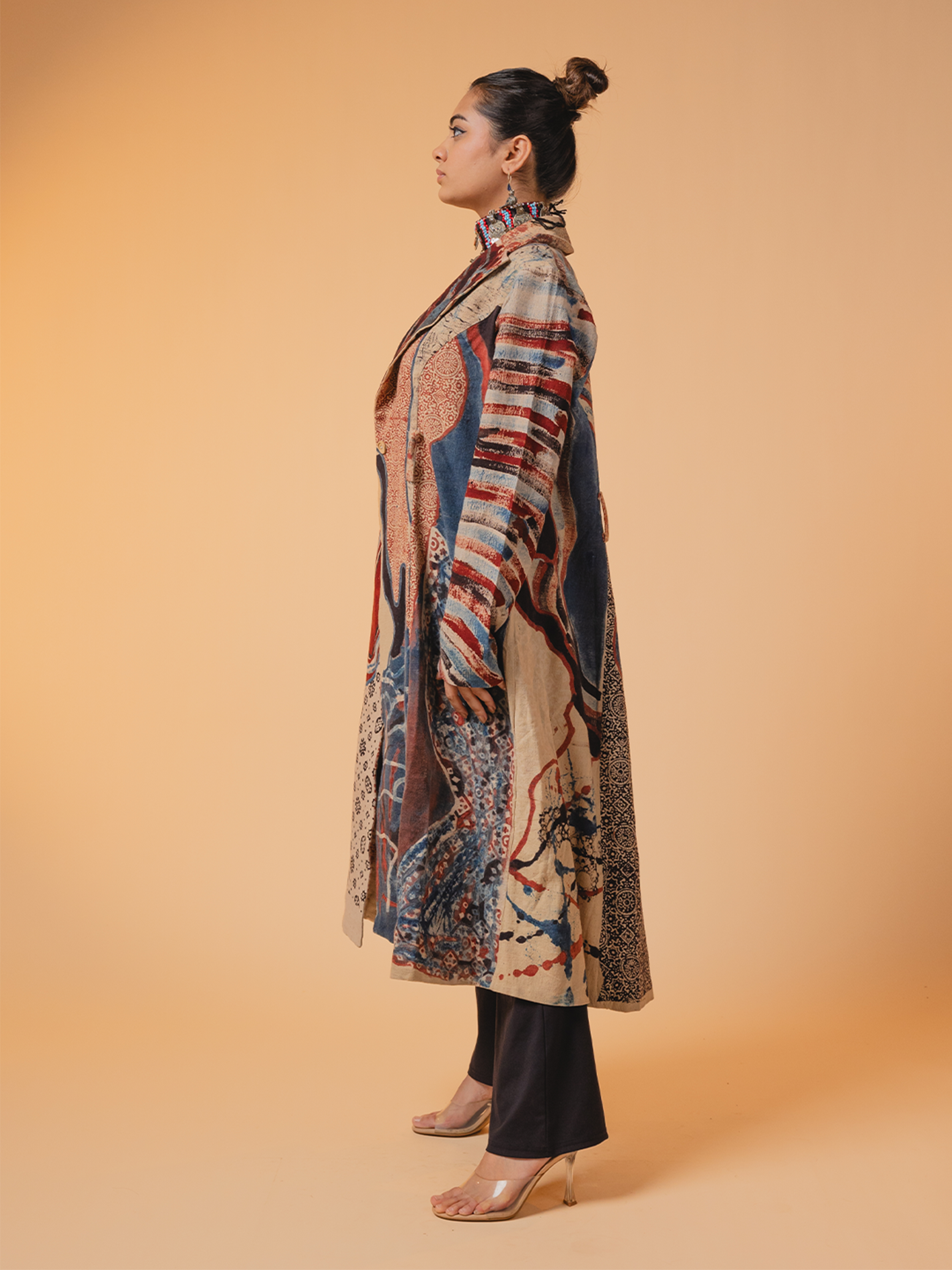 Ajrakh Kala Cotton Trench Coat Multicolour