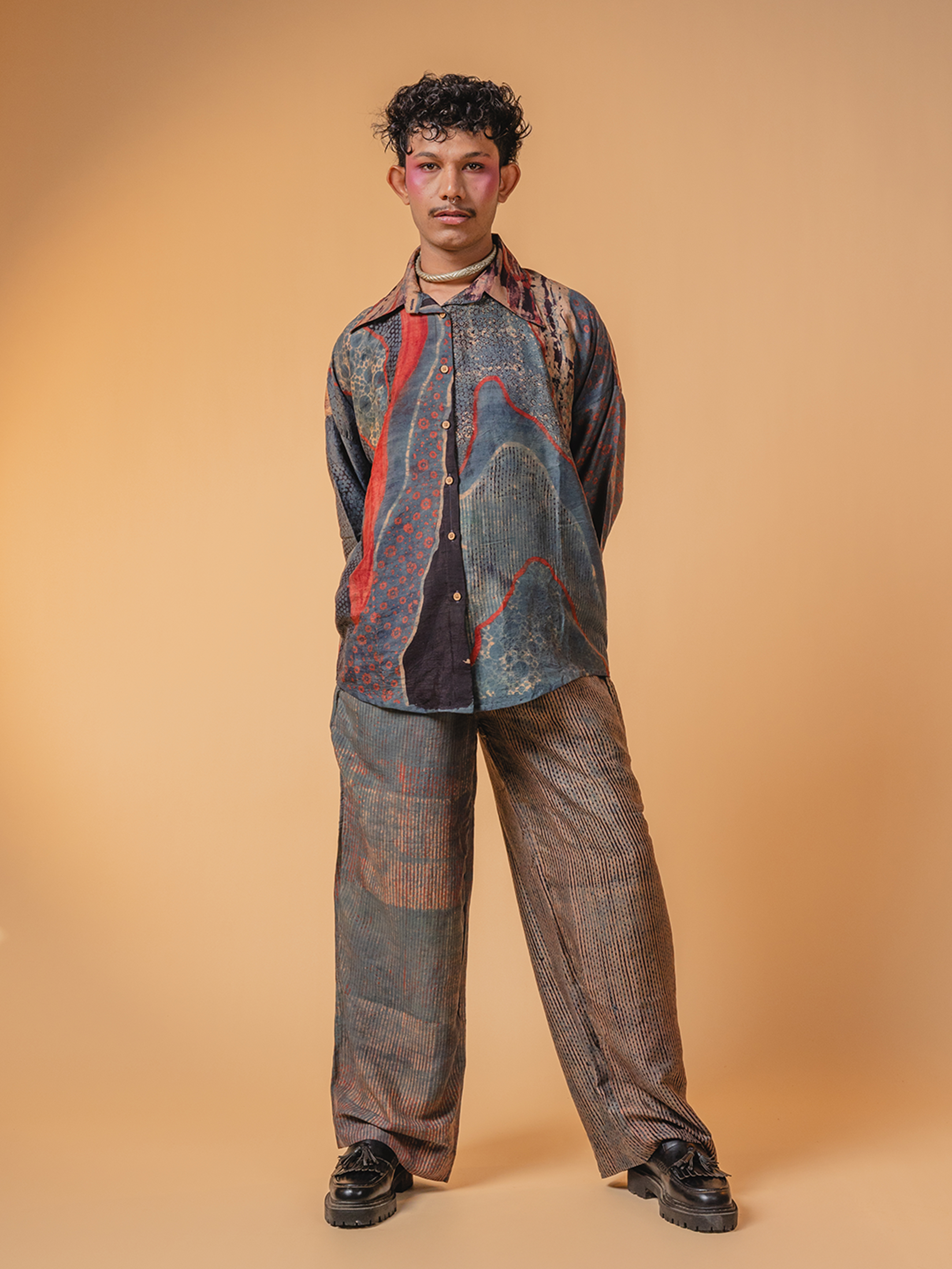 Ajrakh Mulberry Silk Co-ord Set Blue