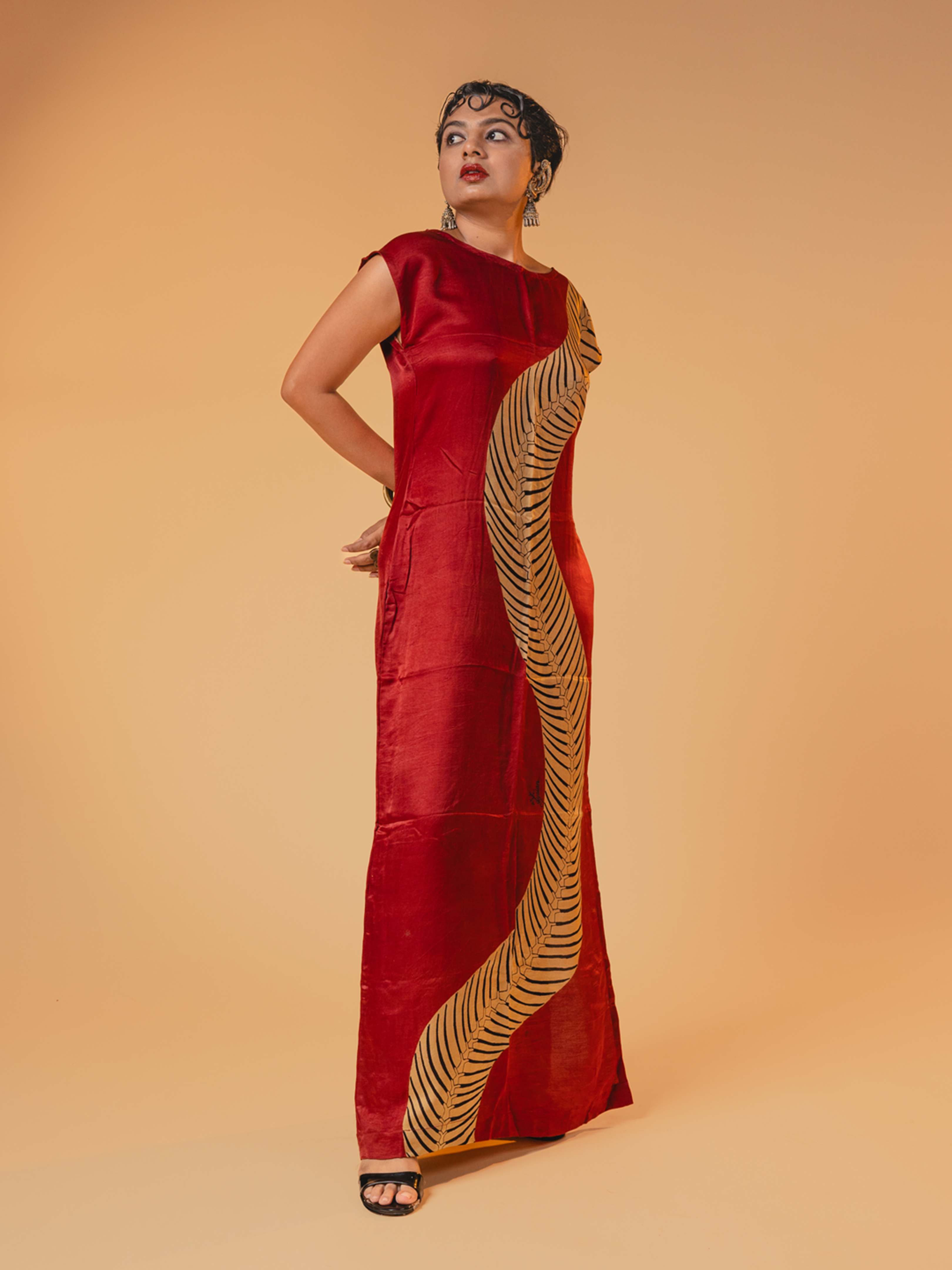 Ajrakh Silk Dress Red