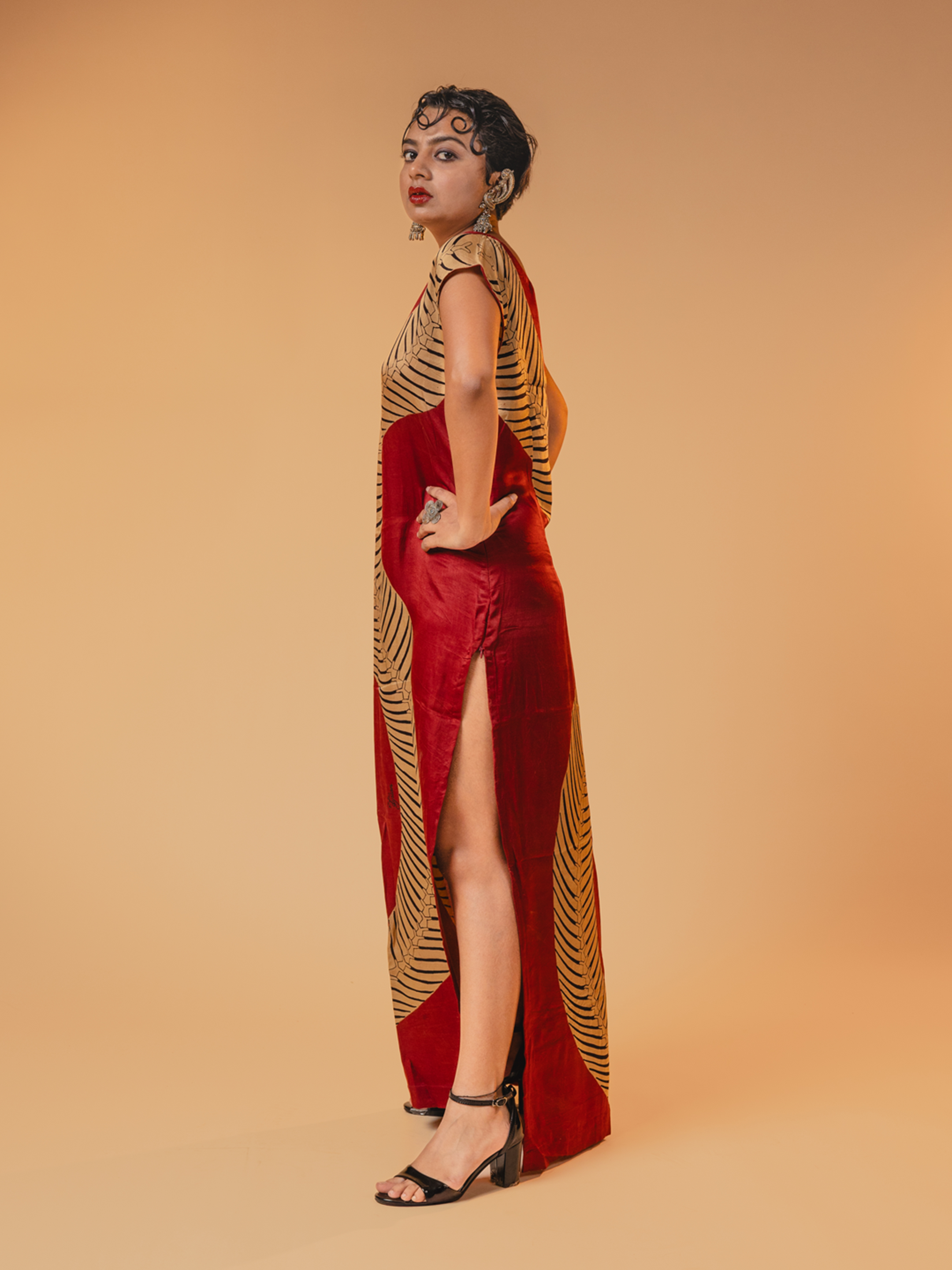 Ajrakh Silk Dress Red