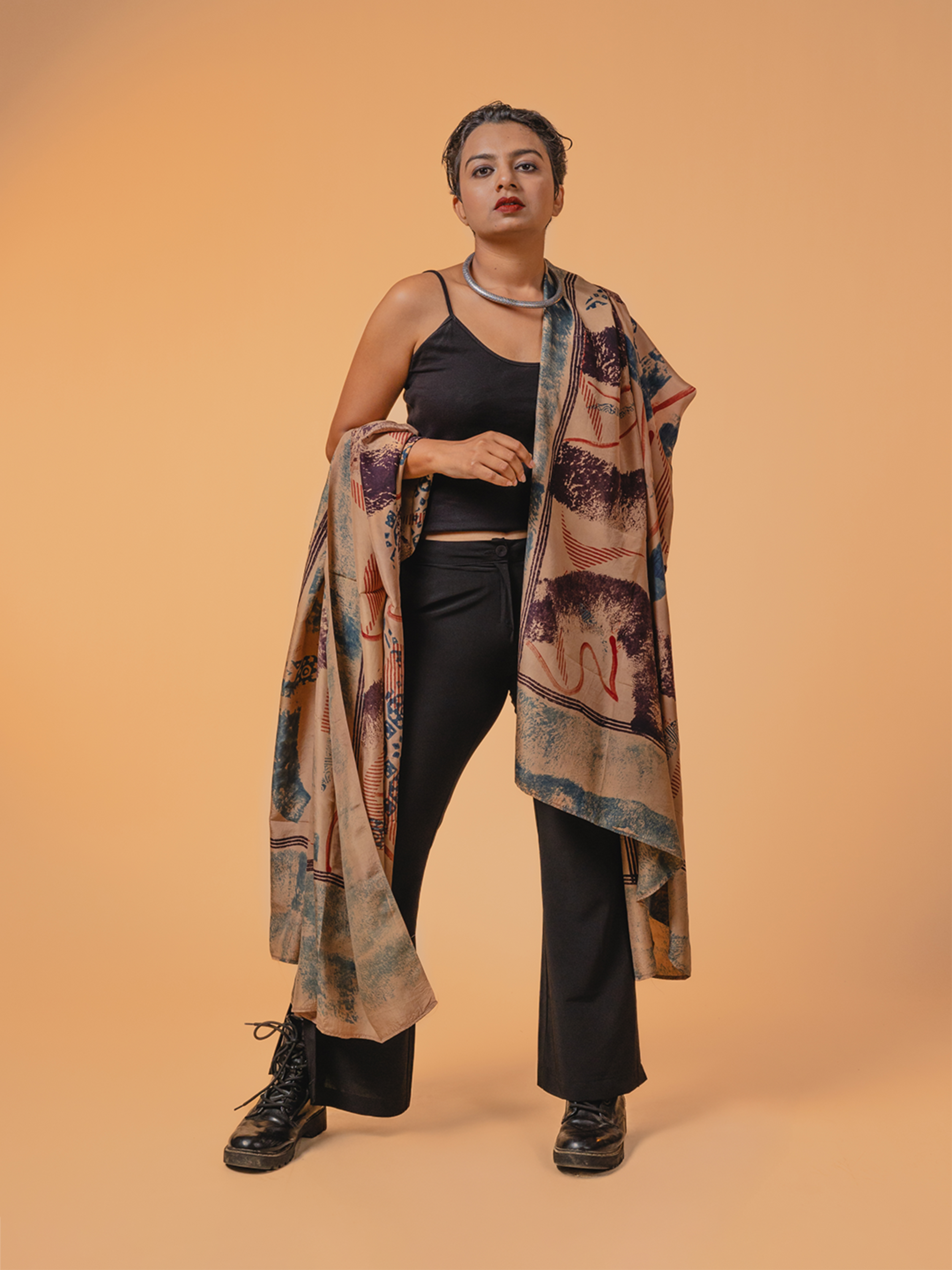 Ajrakh Silk Dupatta Beige