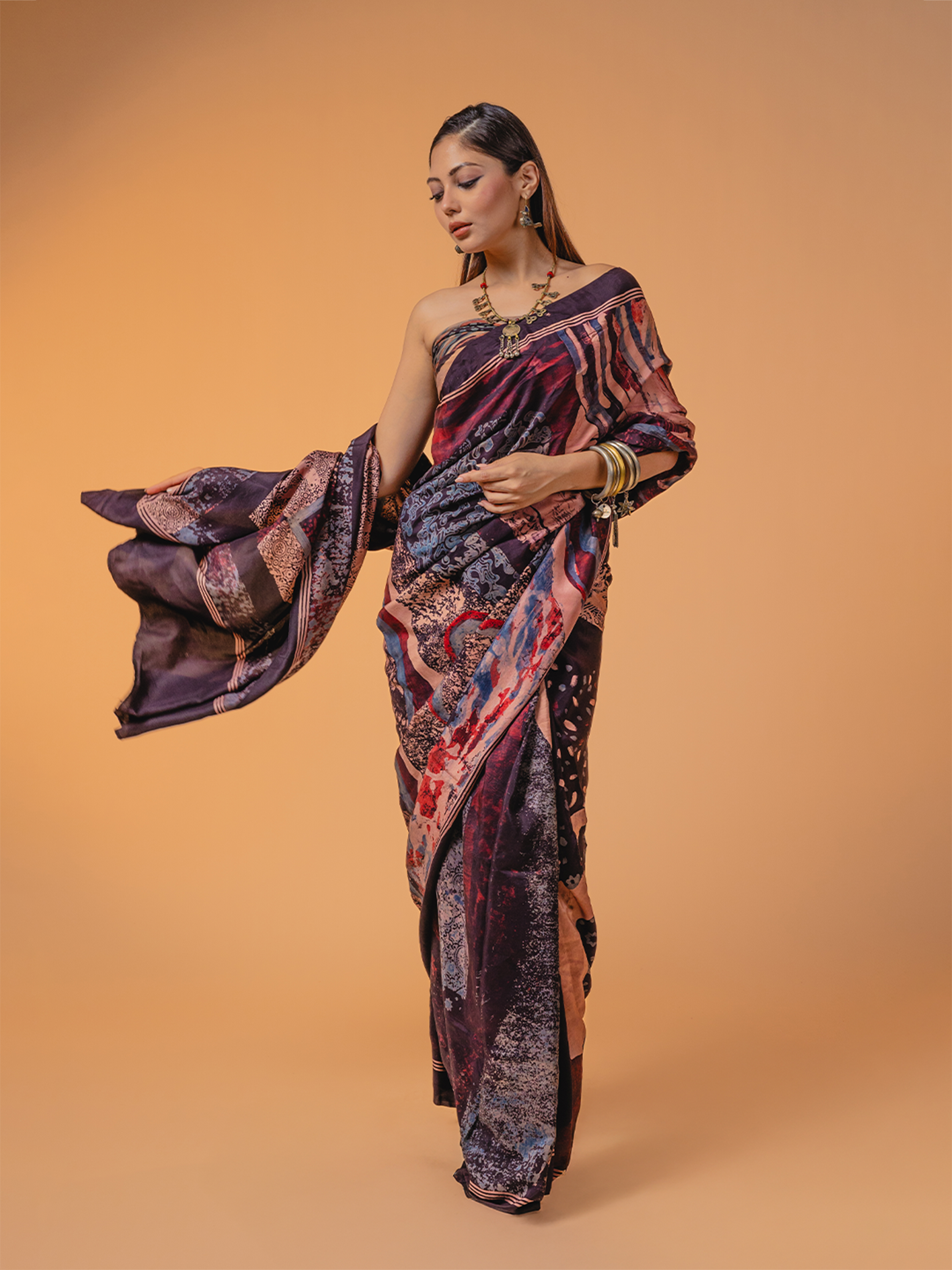 Ajrakh Silk Saree Black