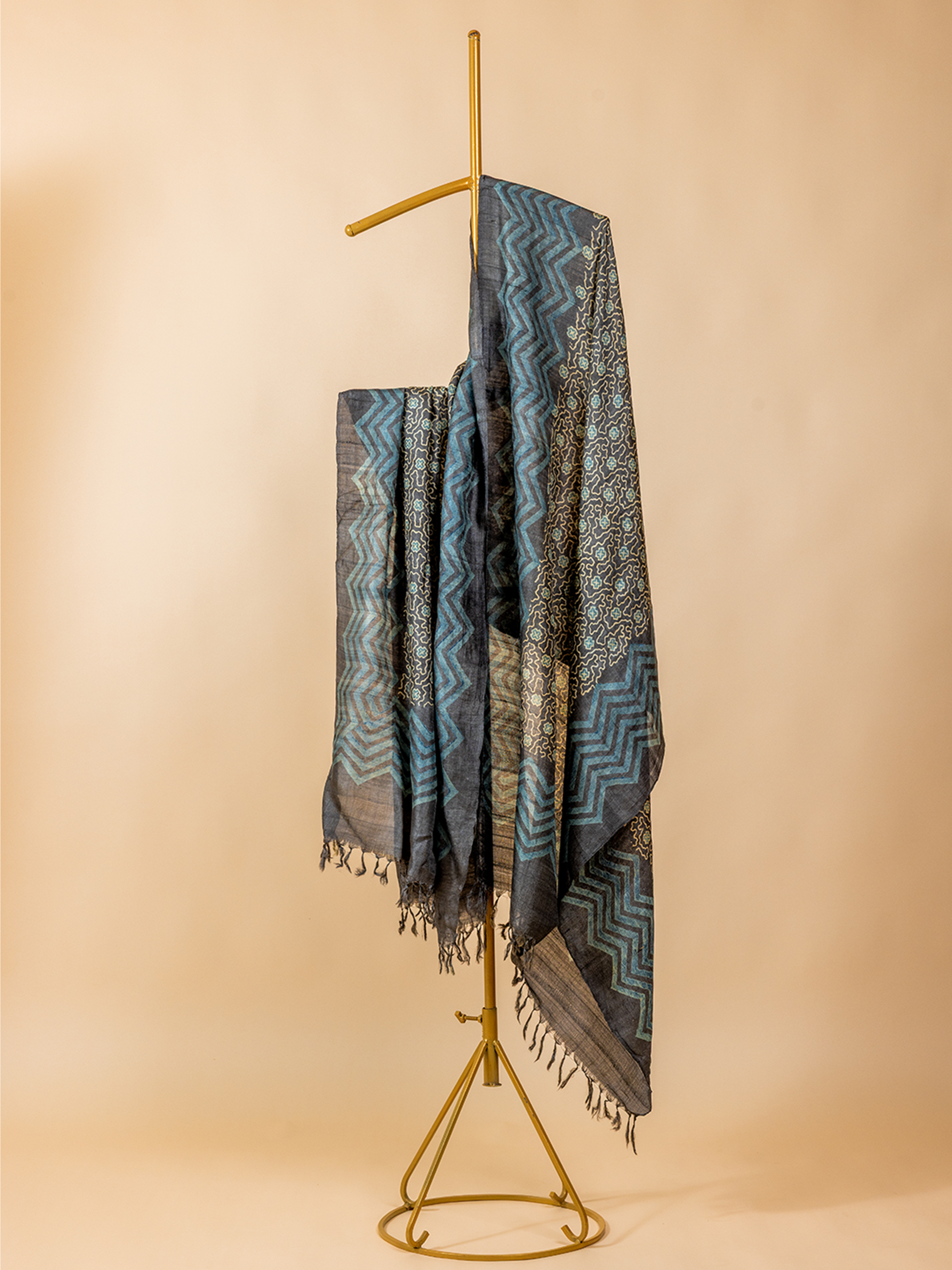 Ajrakh Silk Dupatta Dark Blue