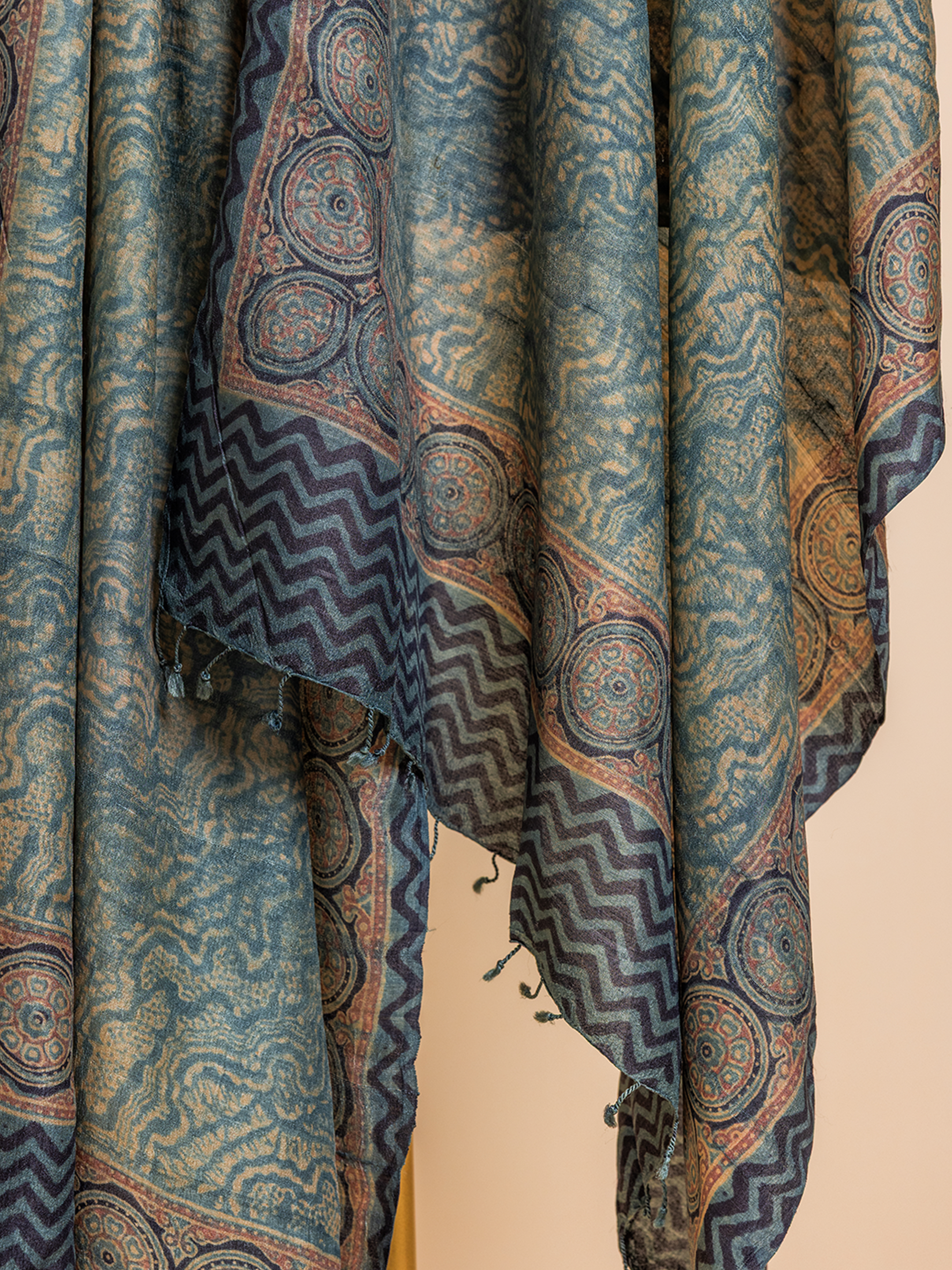 Ajrakh Silk Dupatta Light Blue