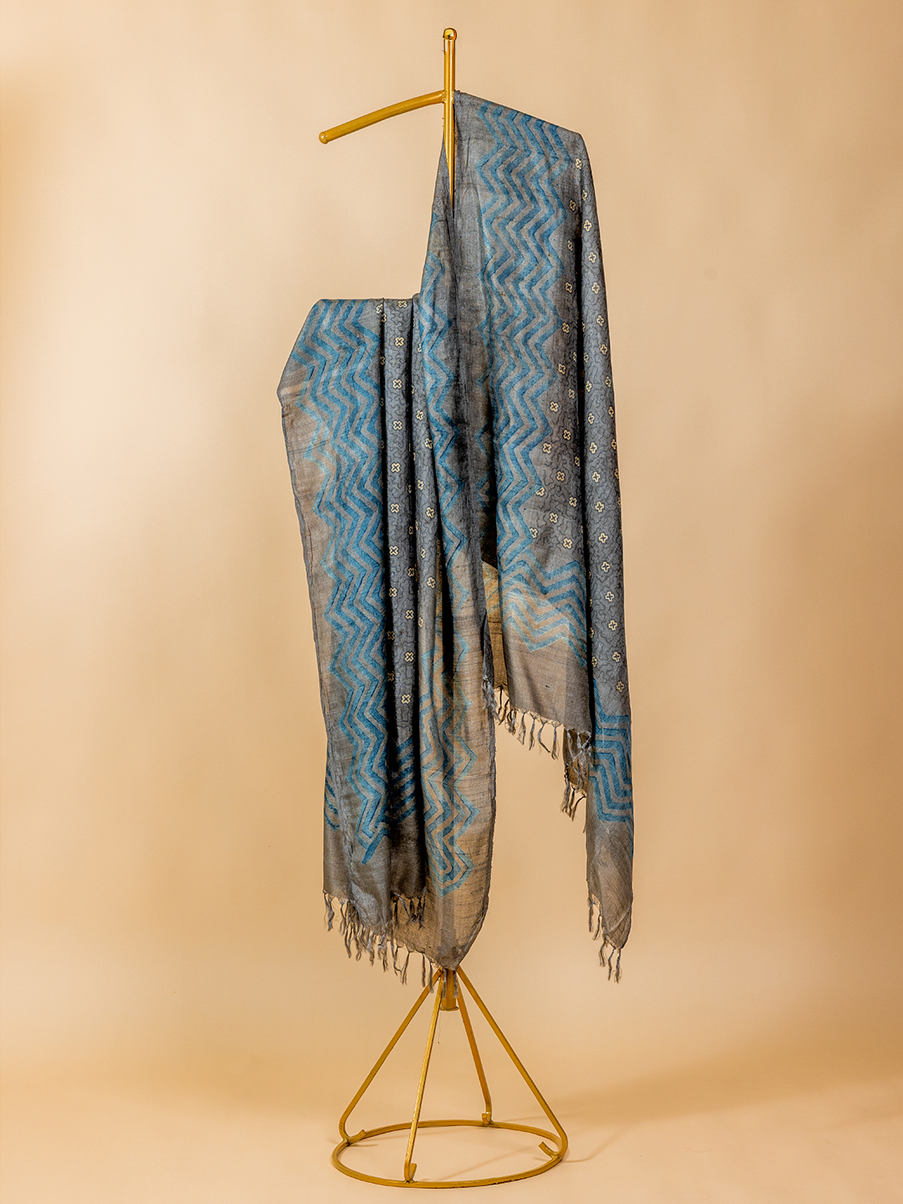Ajrakh Silk Dupatta Blue Chevron
