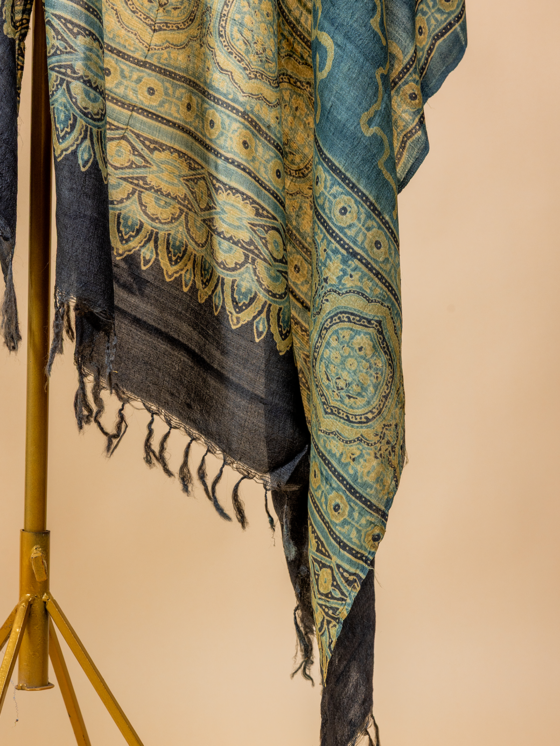 Ajrakh Silk Dupatta Blue Waves