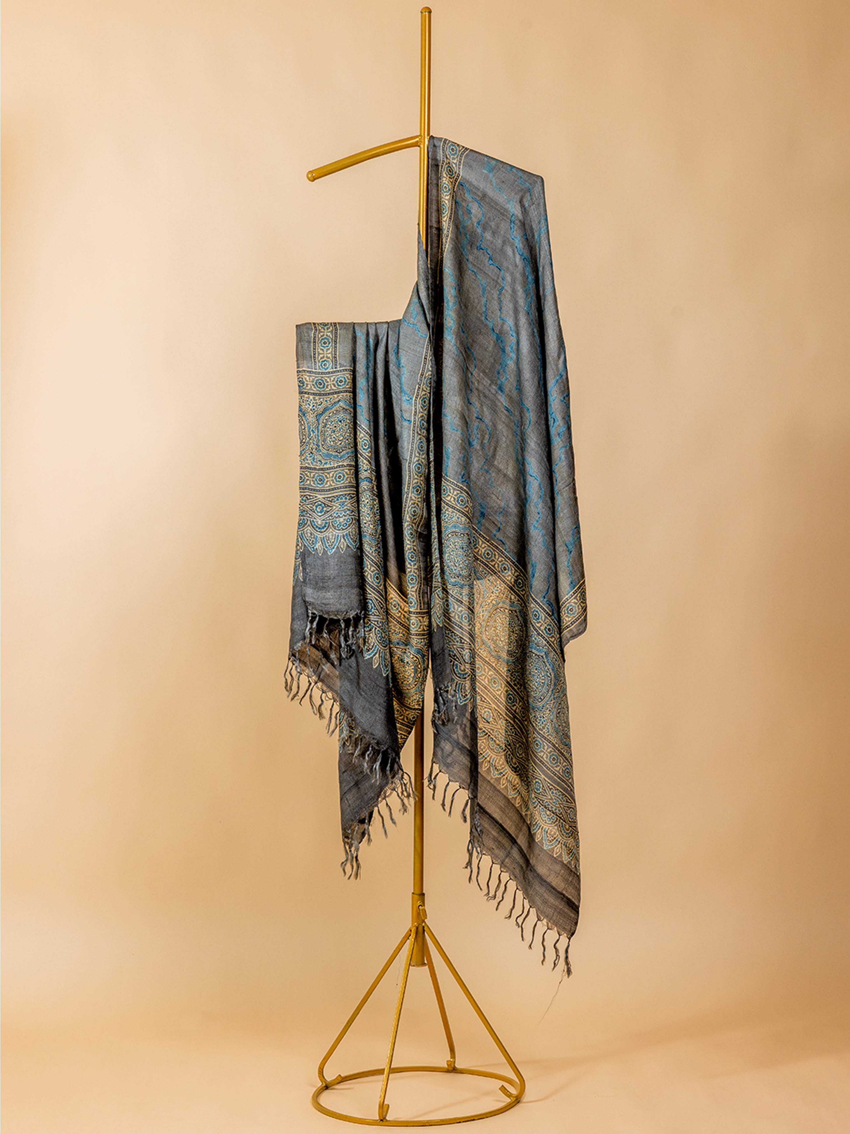 Ajrakh Silk Dupatta Grey