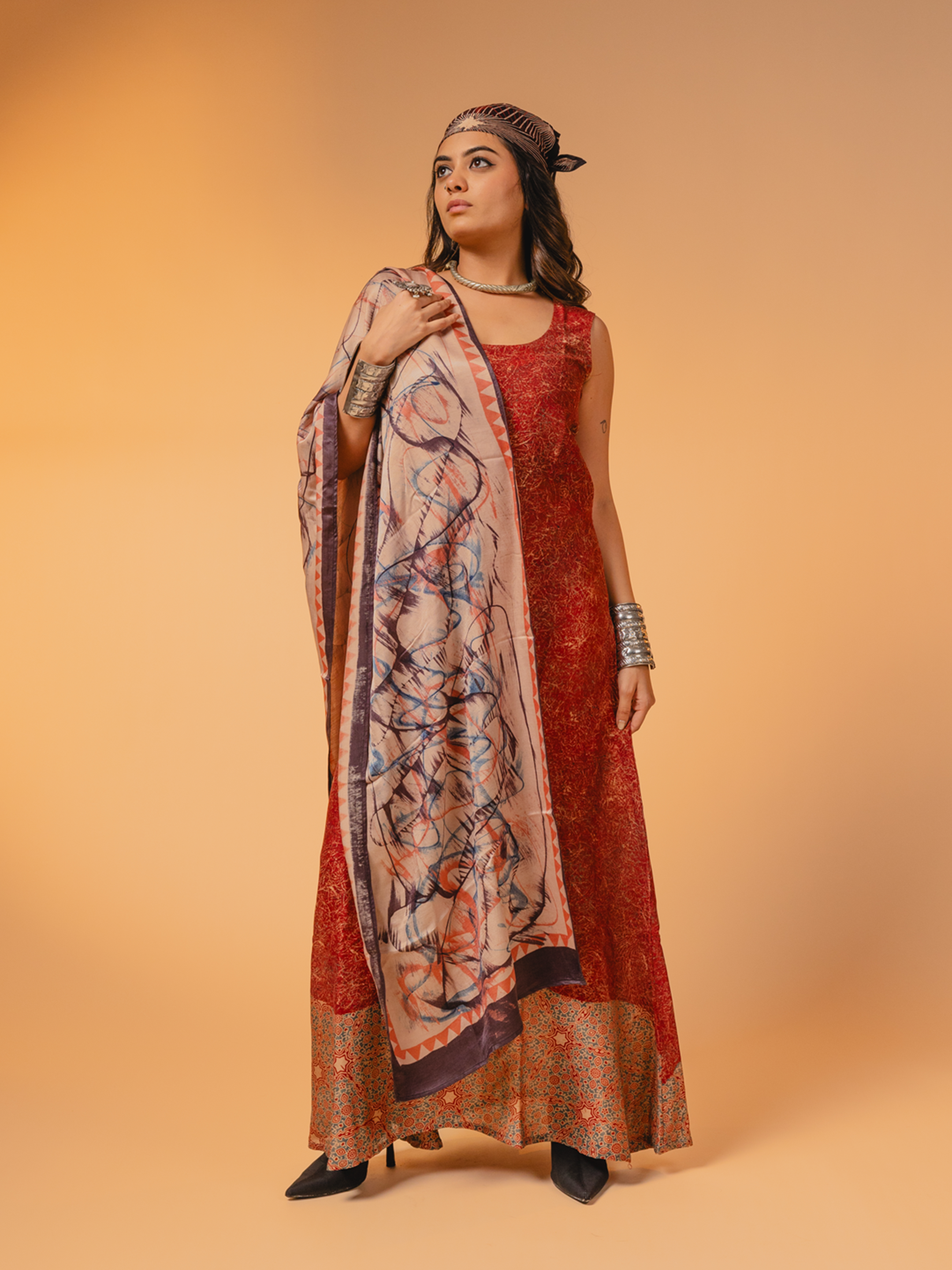 Ajrakh Silk Stole Beige