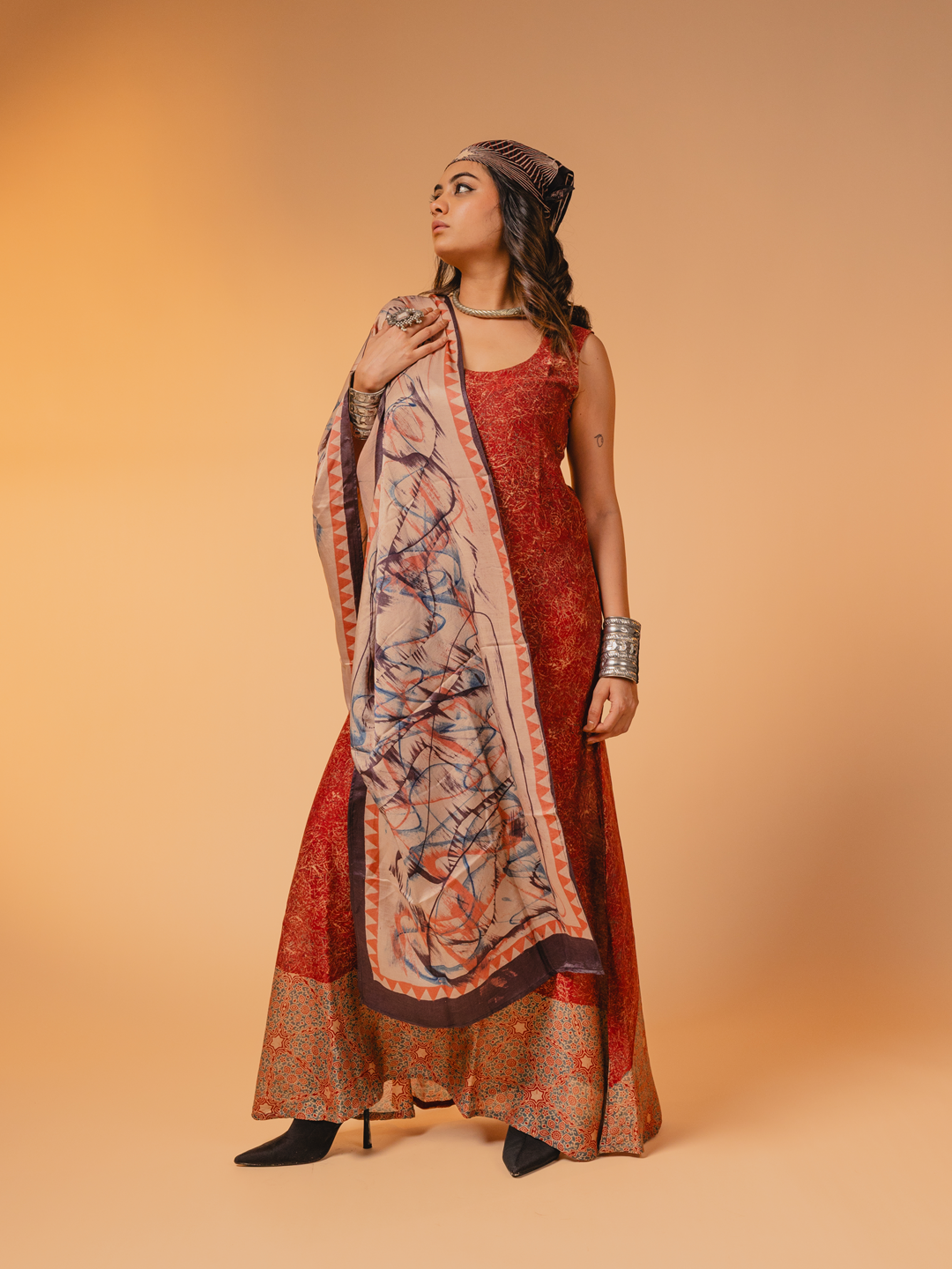 Ajrakh Silk Stole Beige