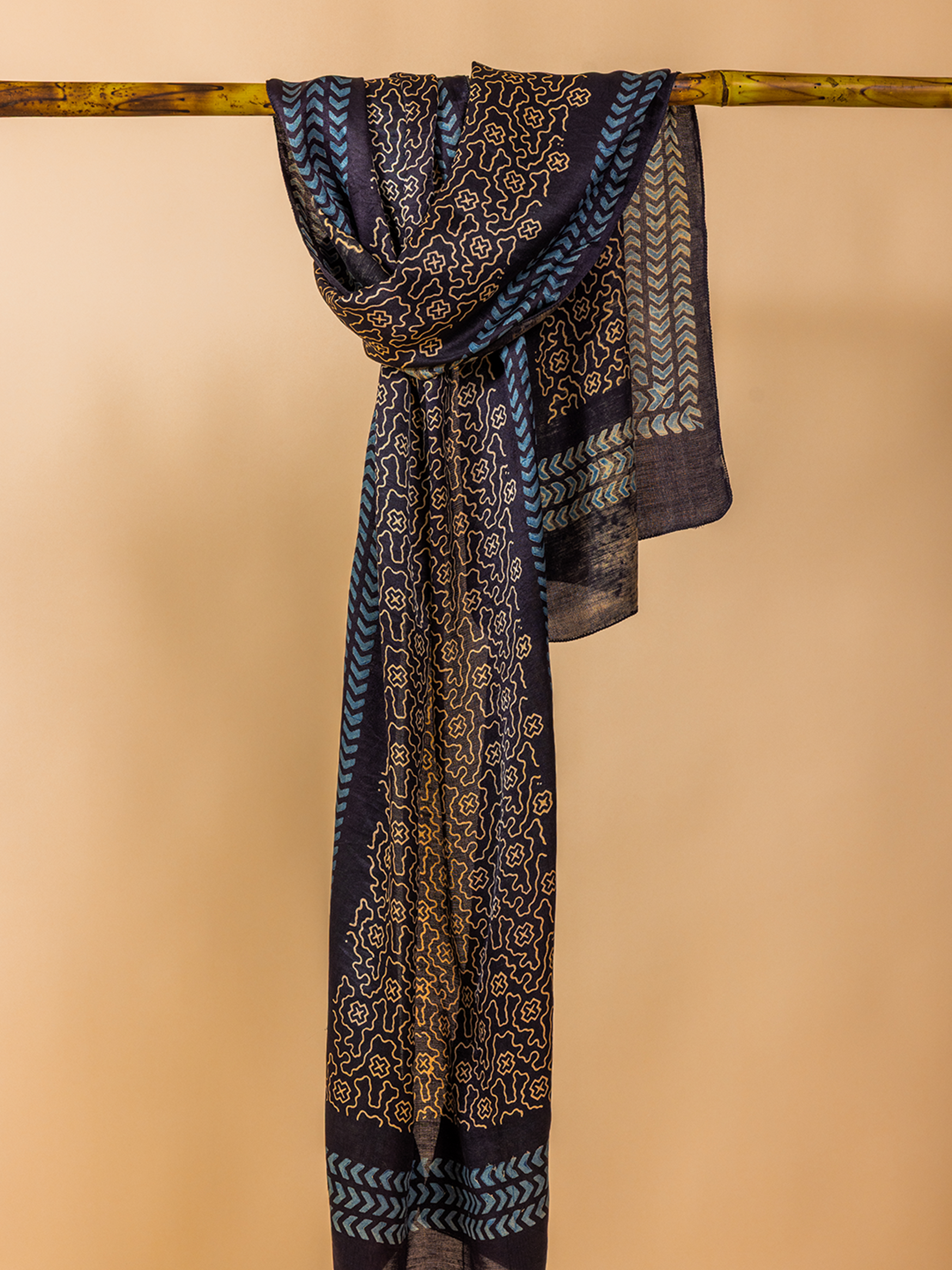 Ajrakh Silk Stole Black