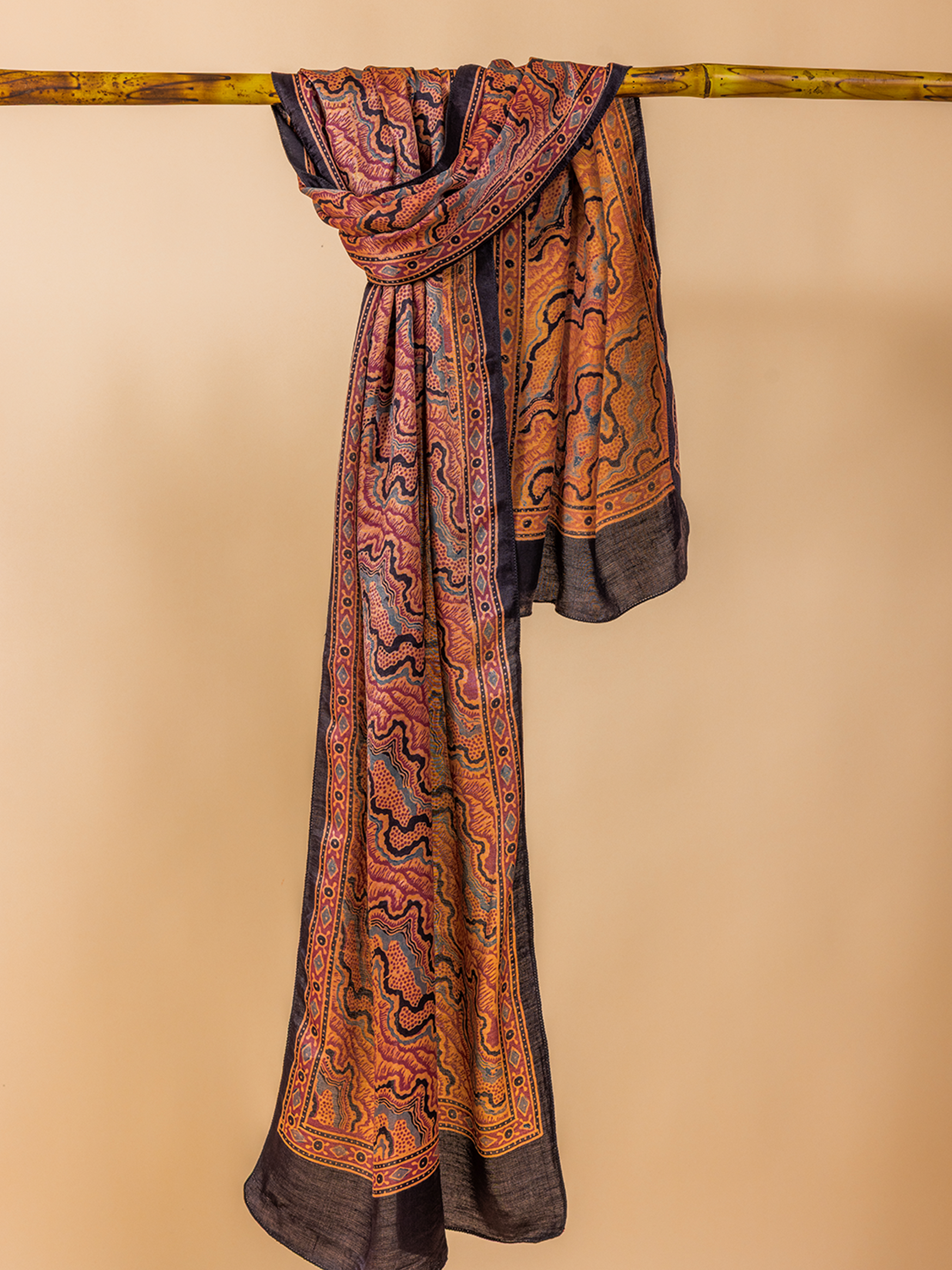 Ajrakh Silk Stole Maroon