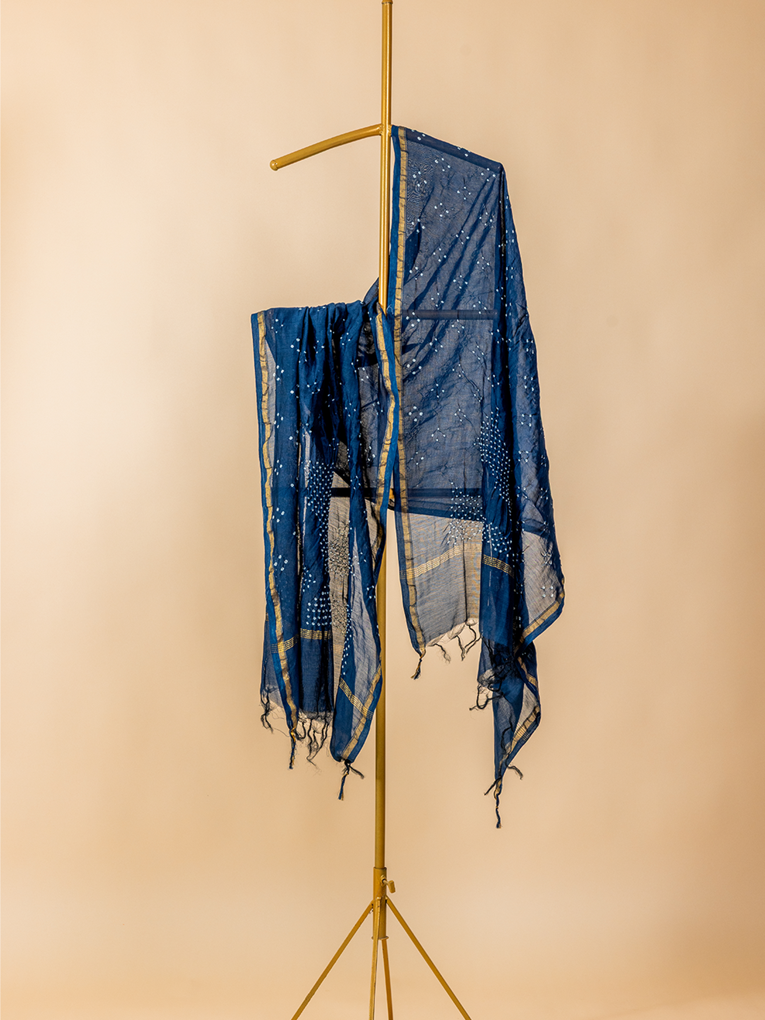 Bandhani Cotton Silk Dupatta Dark Blue