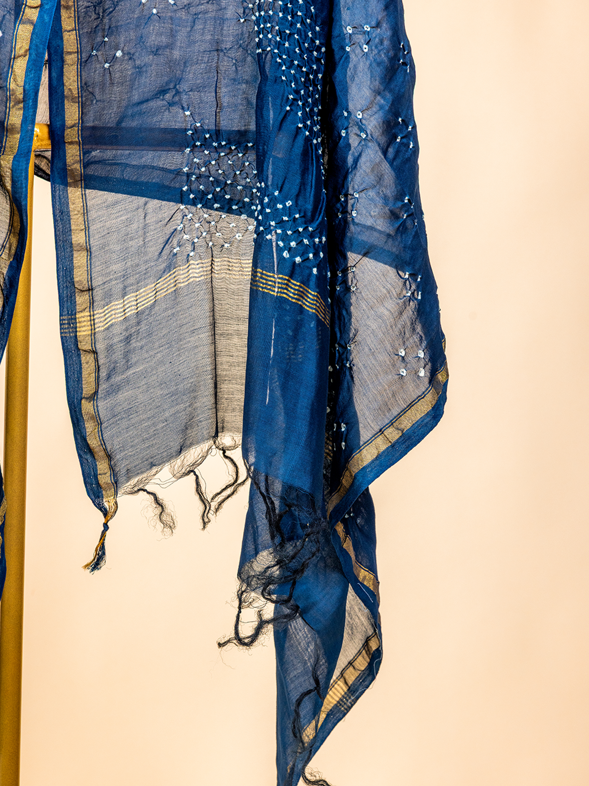 Bandhani Cotton Silk Dupatta Dark Blue