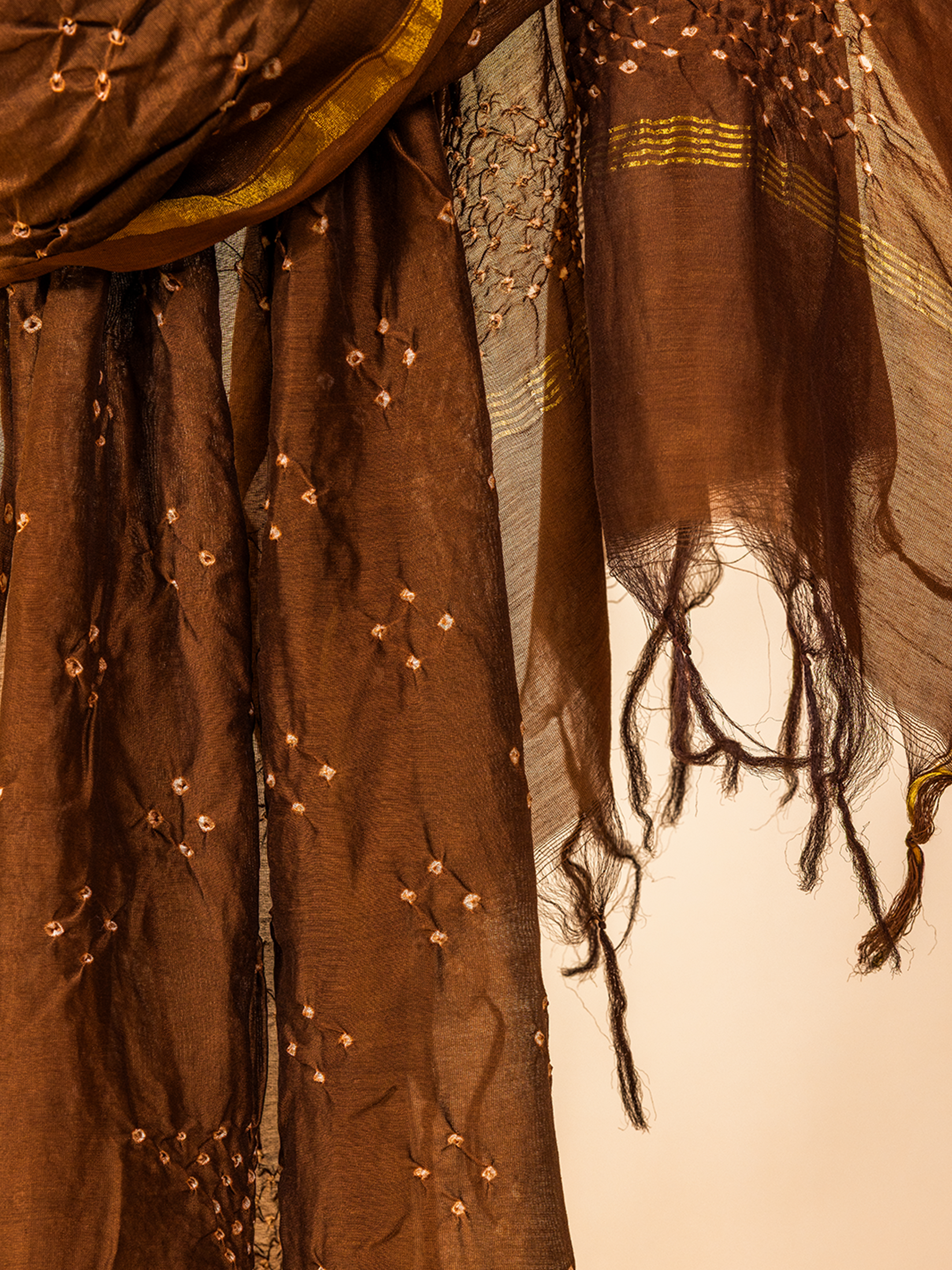 Bandhani Cotton Silk Dupatta Brown