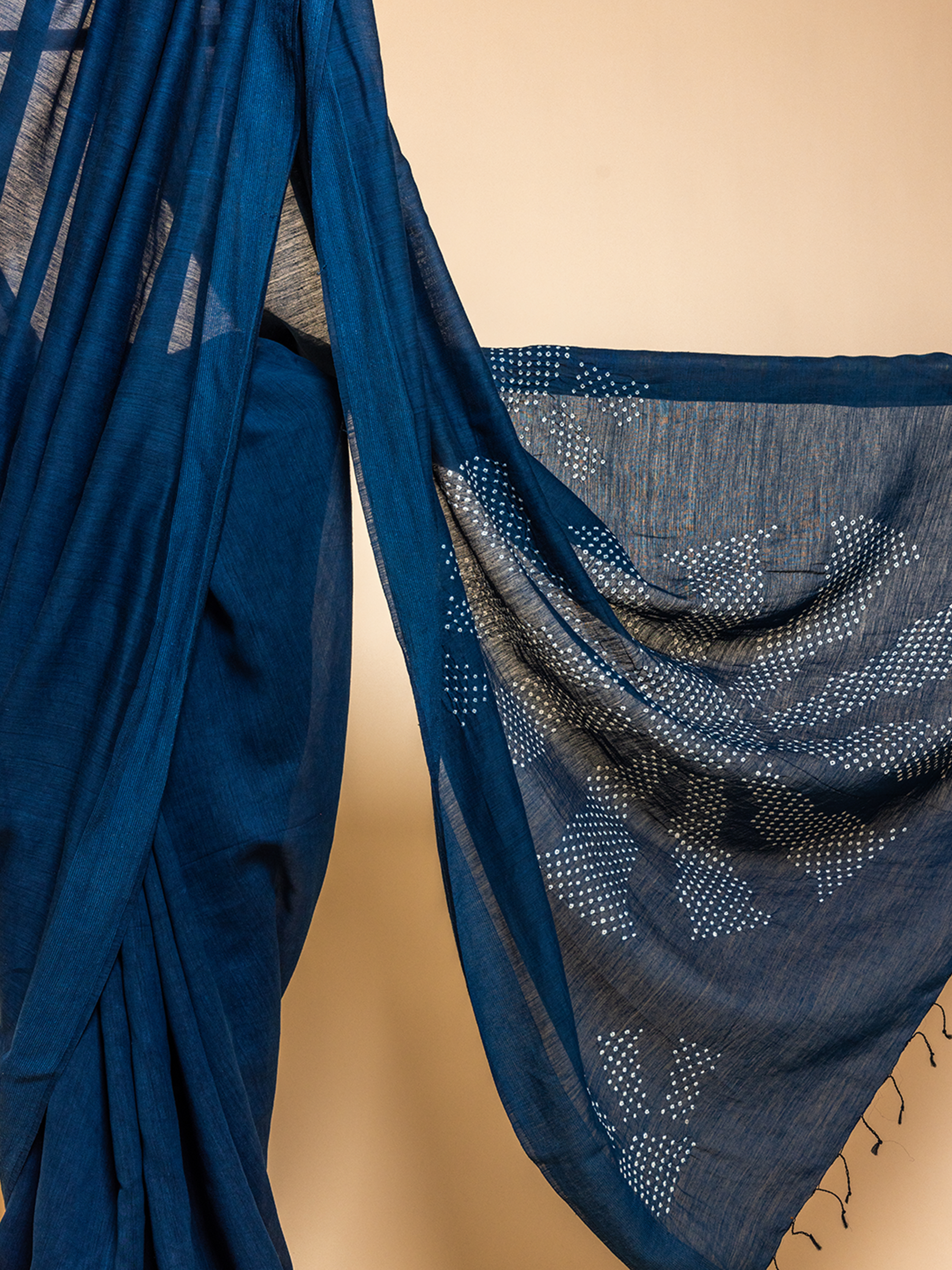 Bandhani Cotton Silk Saree Blue