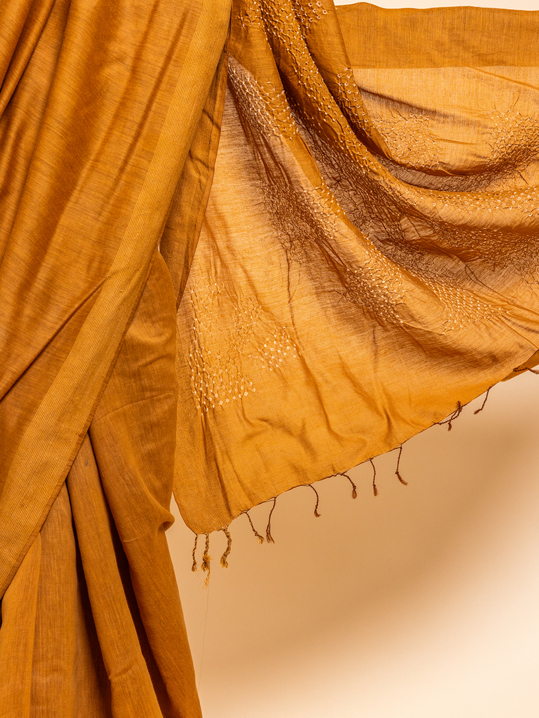 Bandhani Cotton Silk Saree Yellow