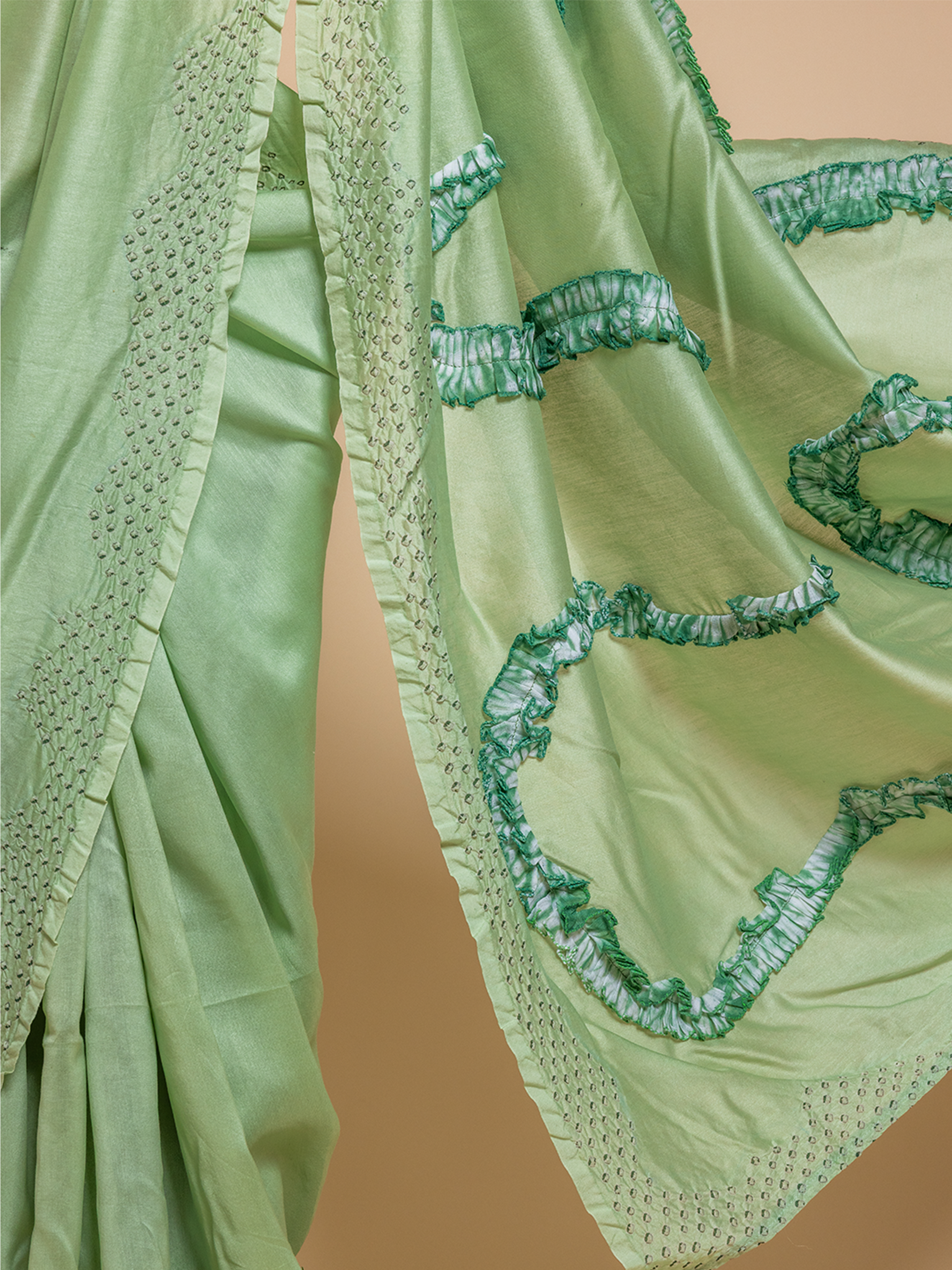 Bandhani Kala Cotton Saree Pastel Green