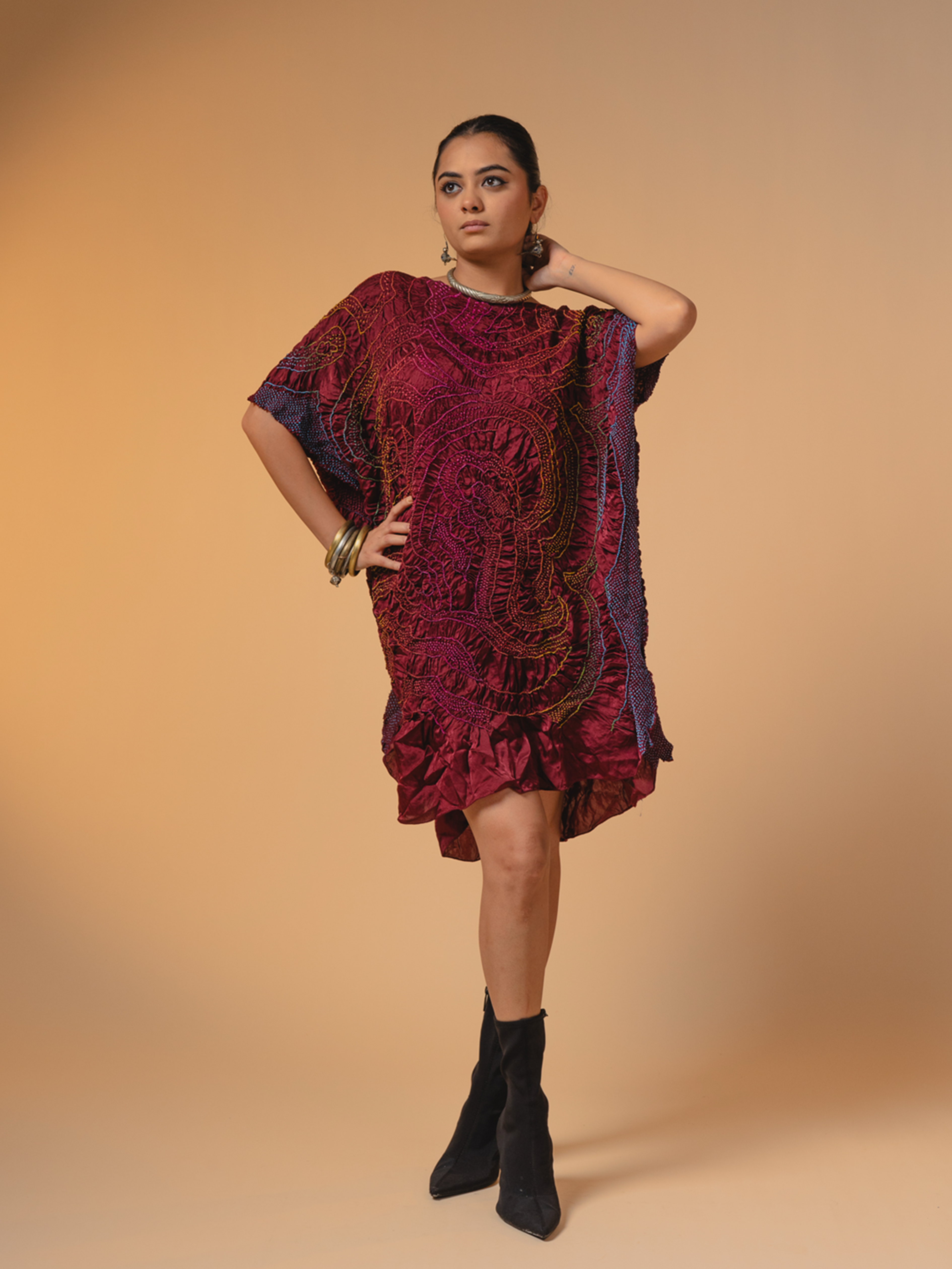 Bandhani Silk Dress Red