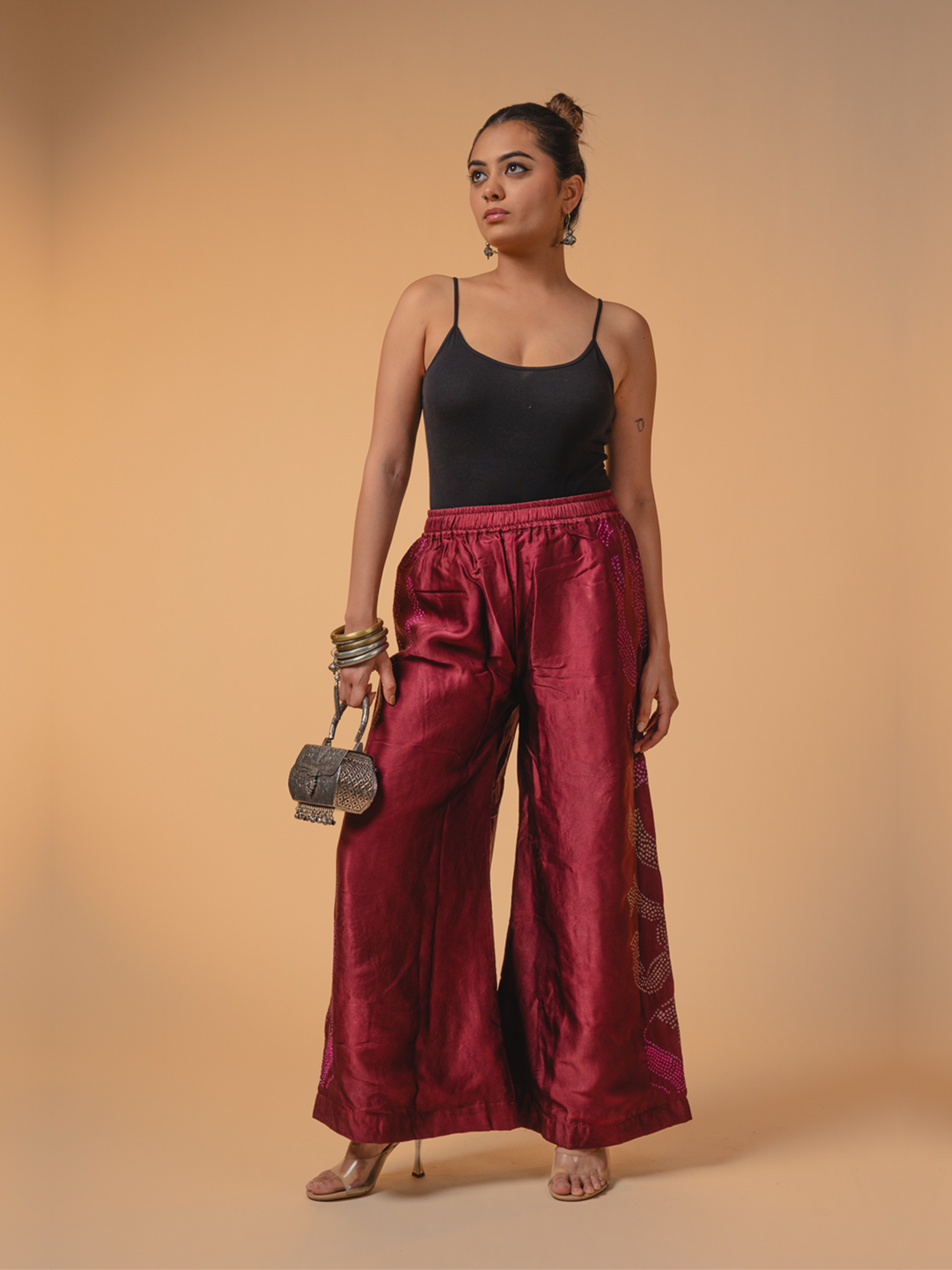 Bandhani Silk Pant Red