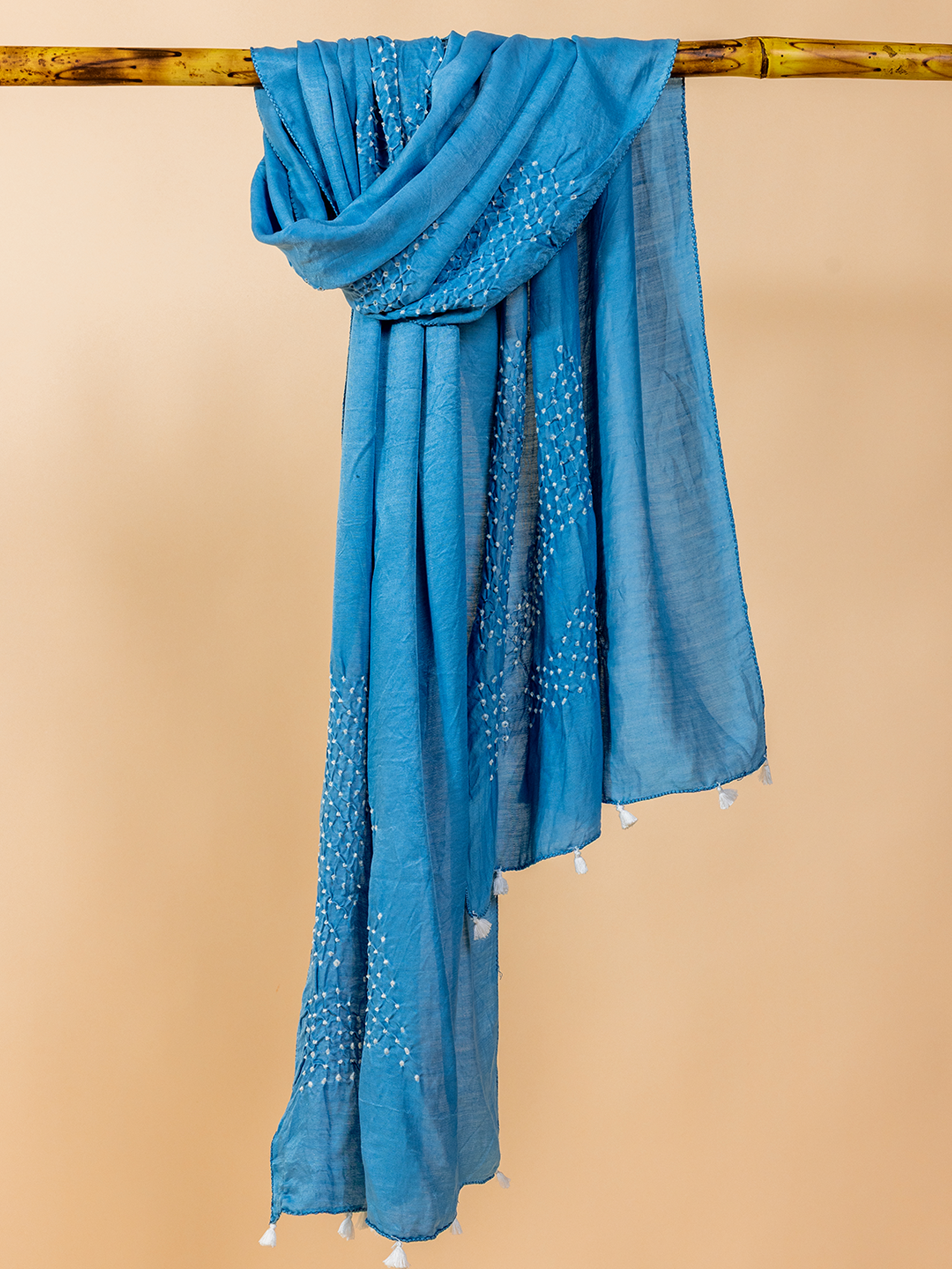 Bandhani Silk Stole Light Blue
