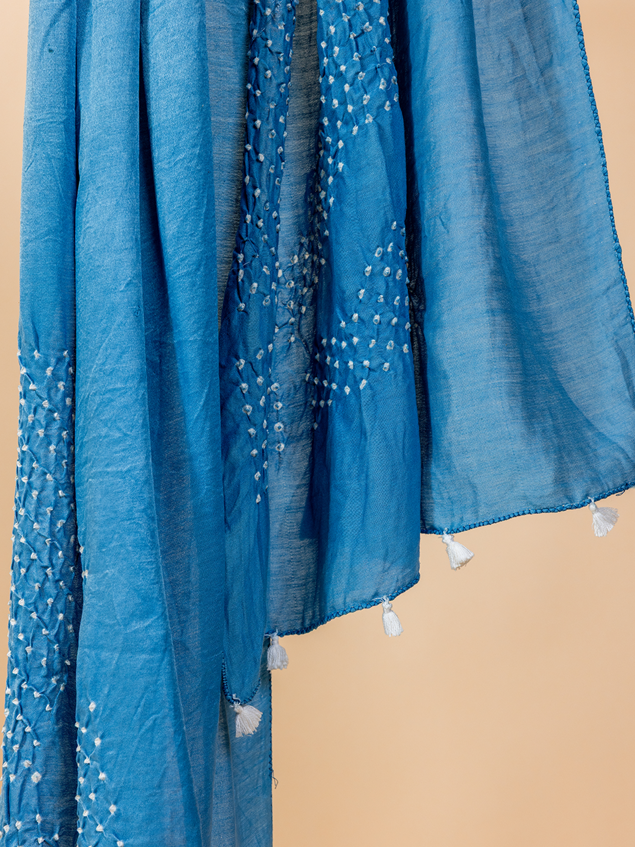 Bandhani Silk Stole Light Blue