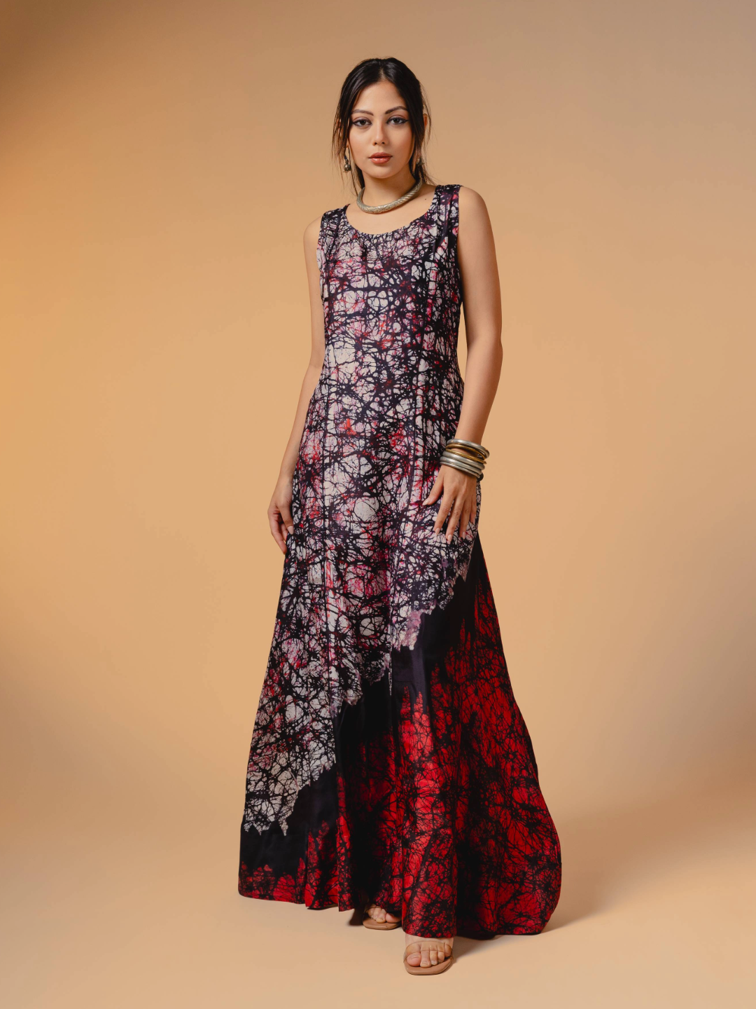 Batik Silk Dress Black, Red & White