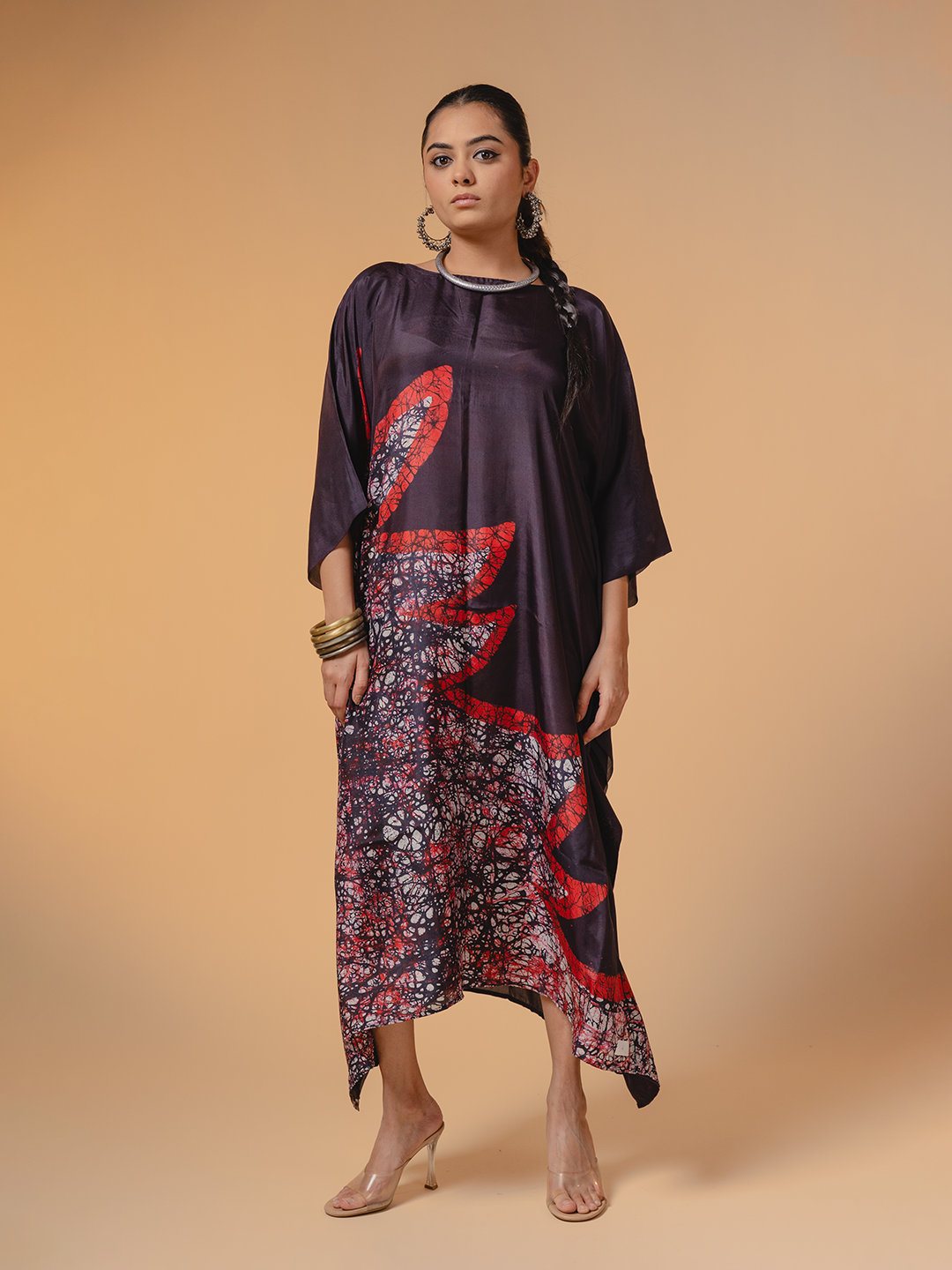 Batik Silk Kaftan Black, Red & White