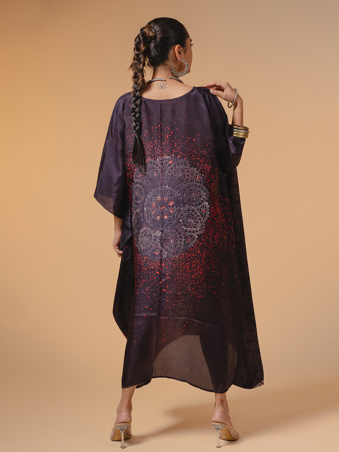Batik Silk Kaftan Black, Red & White