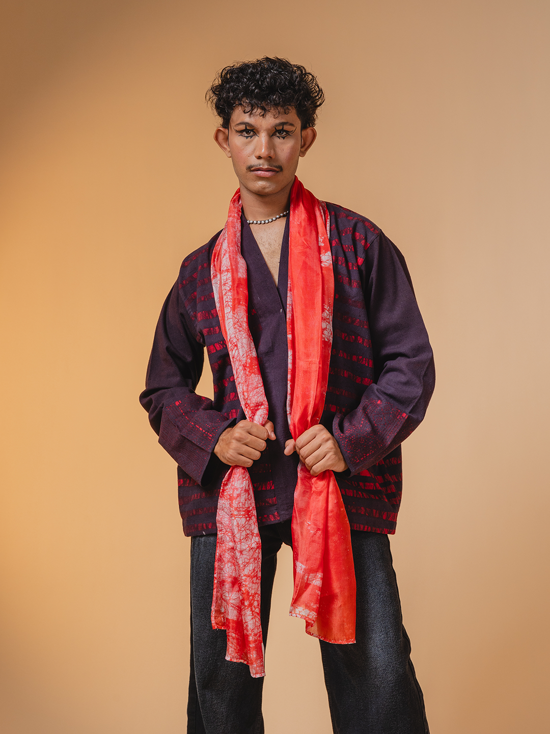Batik Silk Stole Red & White
