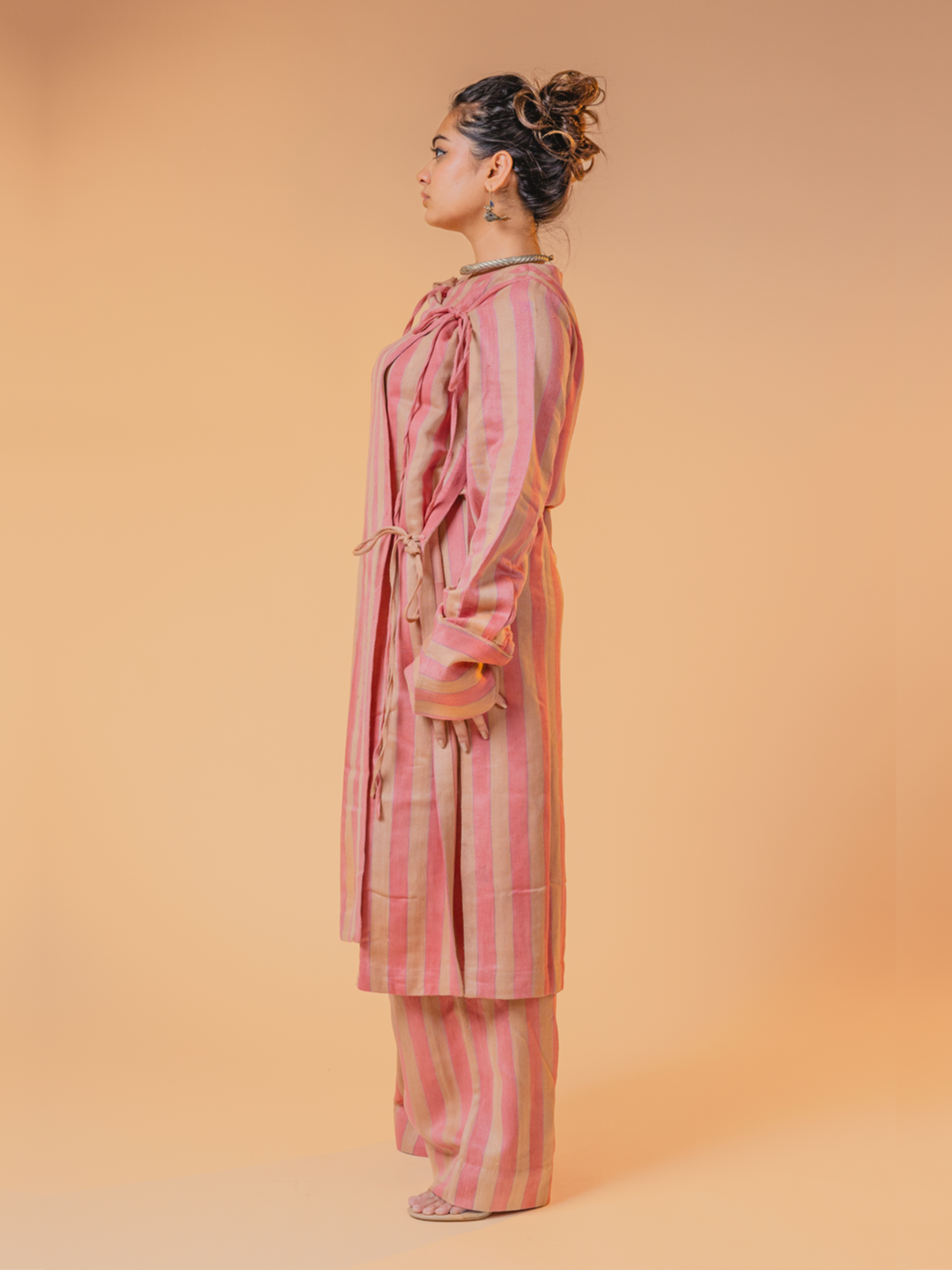 Eri Silk Mashru Kediya Kurti Set Pink & Beige