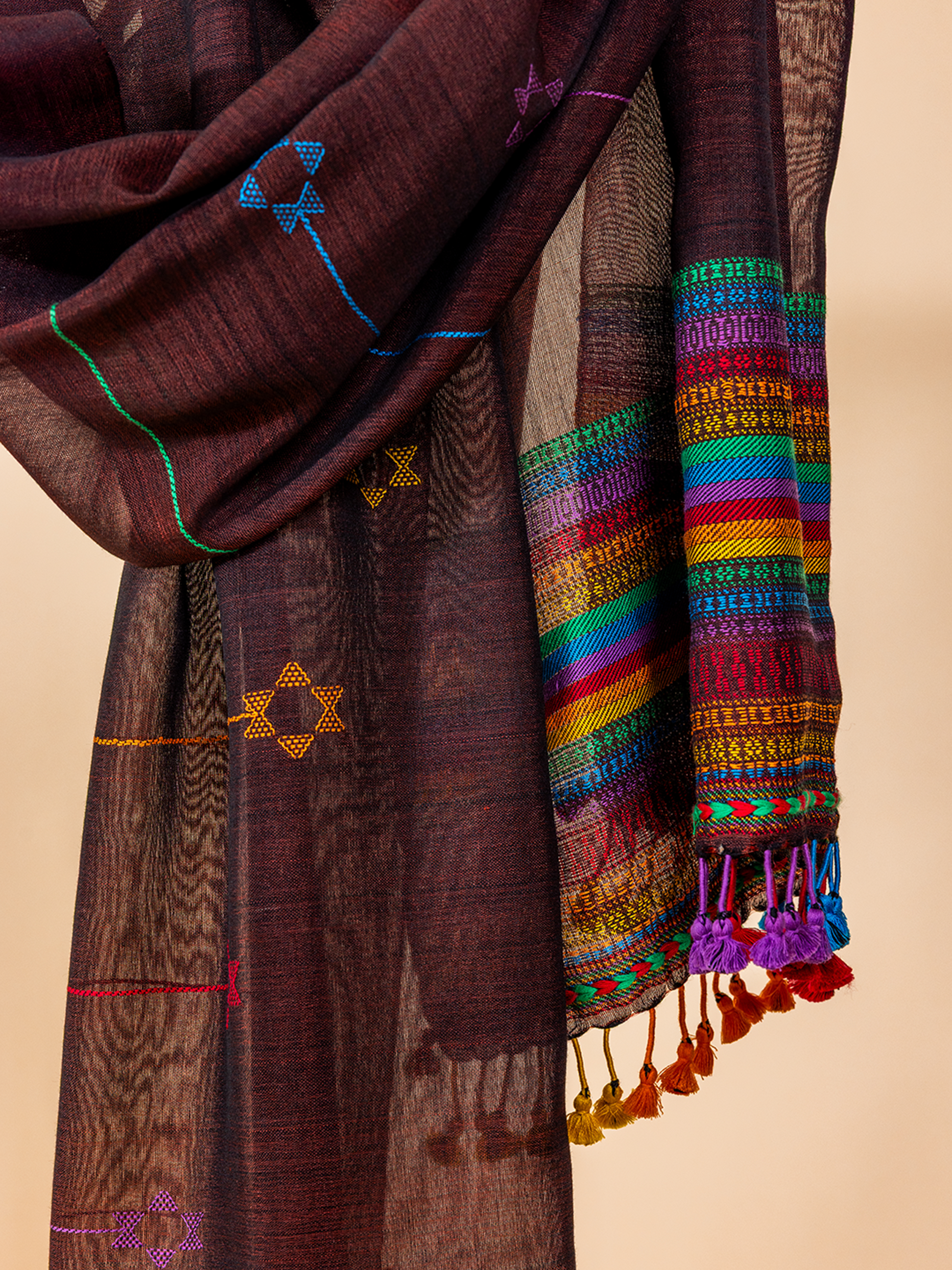 Extra- Weft Eri Silk Stole Brown