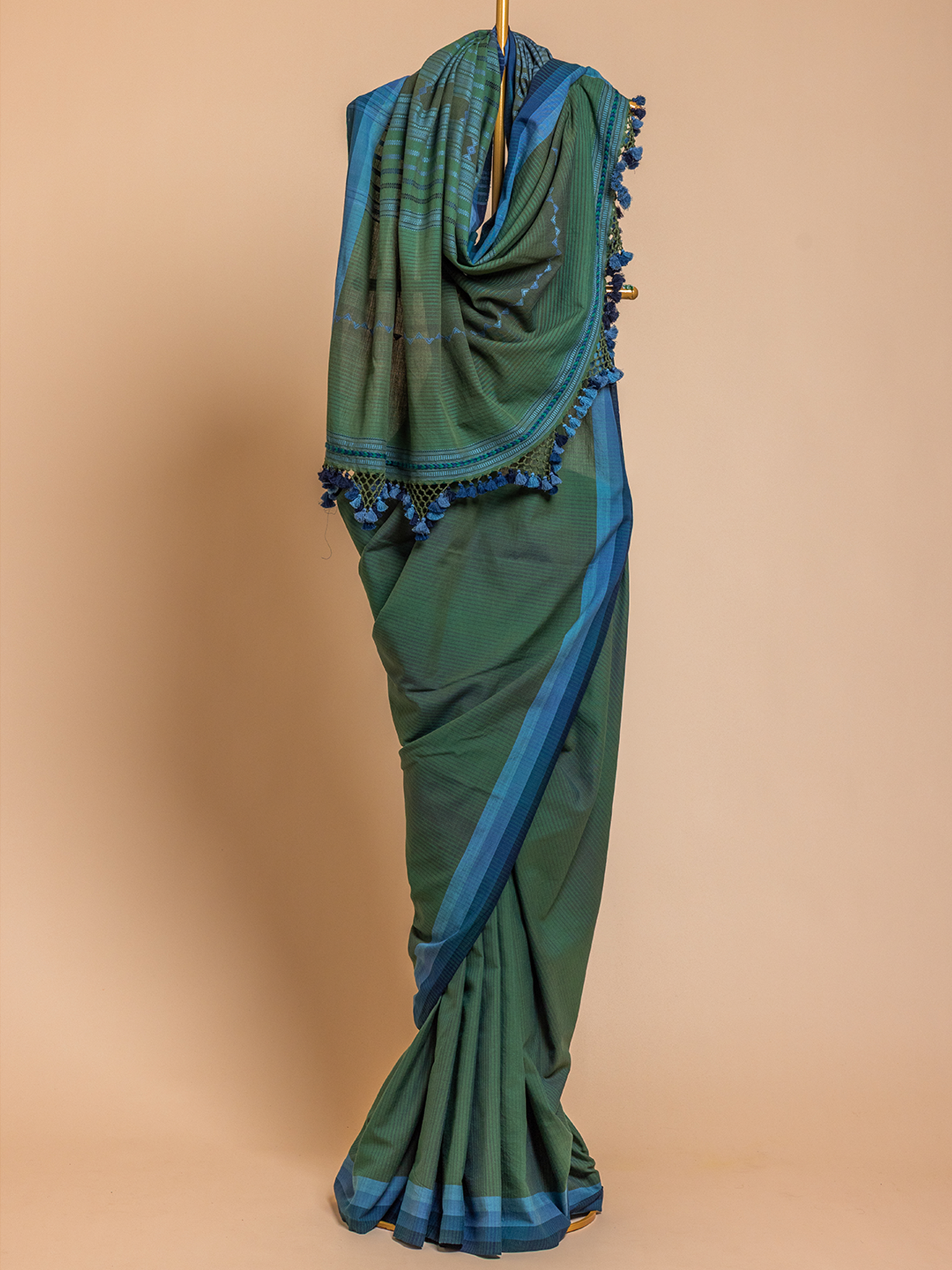 Extra- Weft Cotton Saree Green
