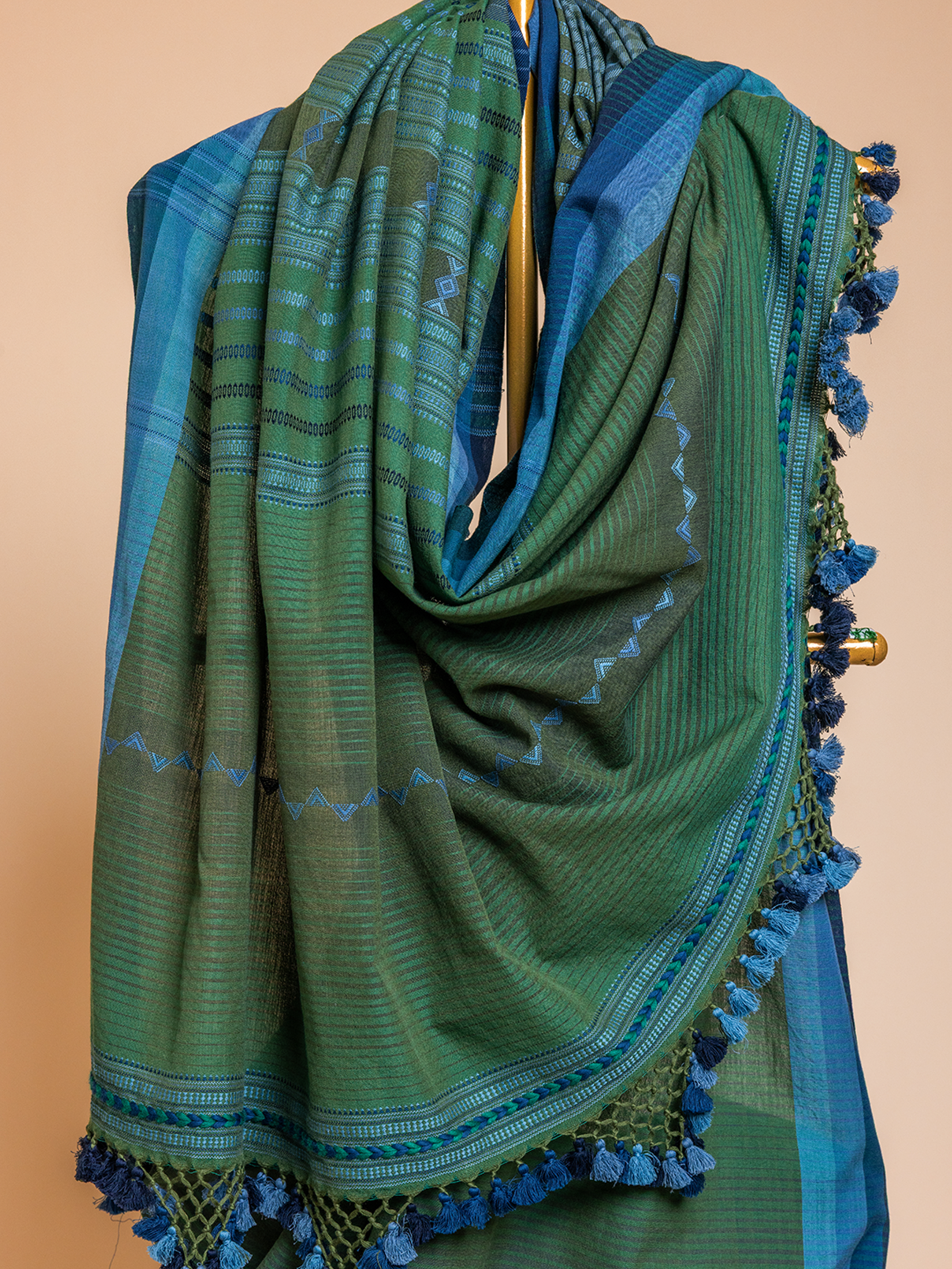 Extra- Weft Cotton Saree Green