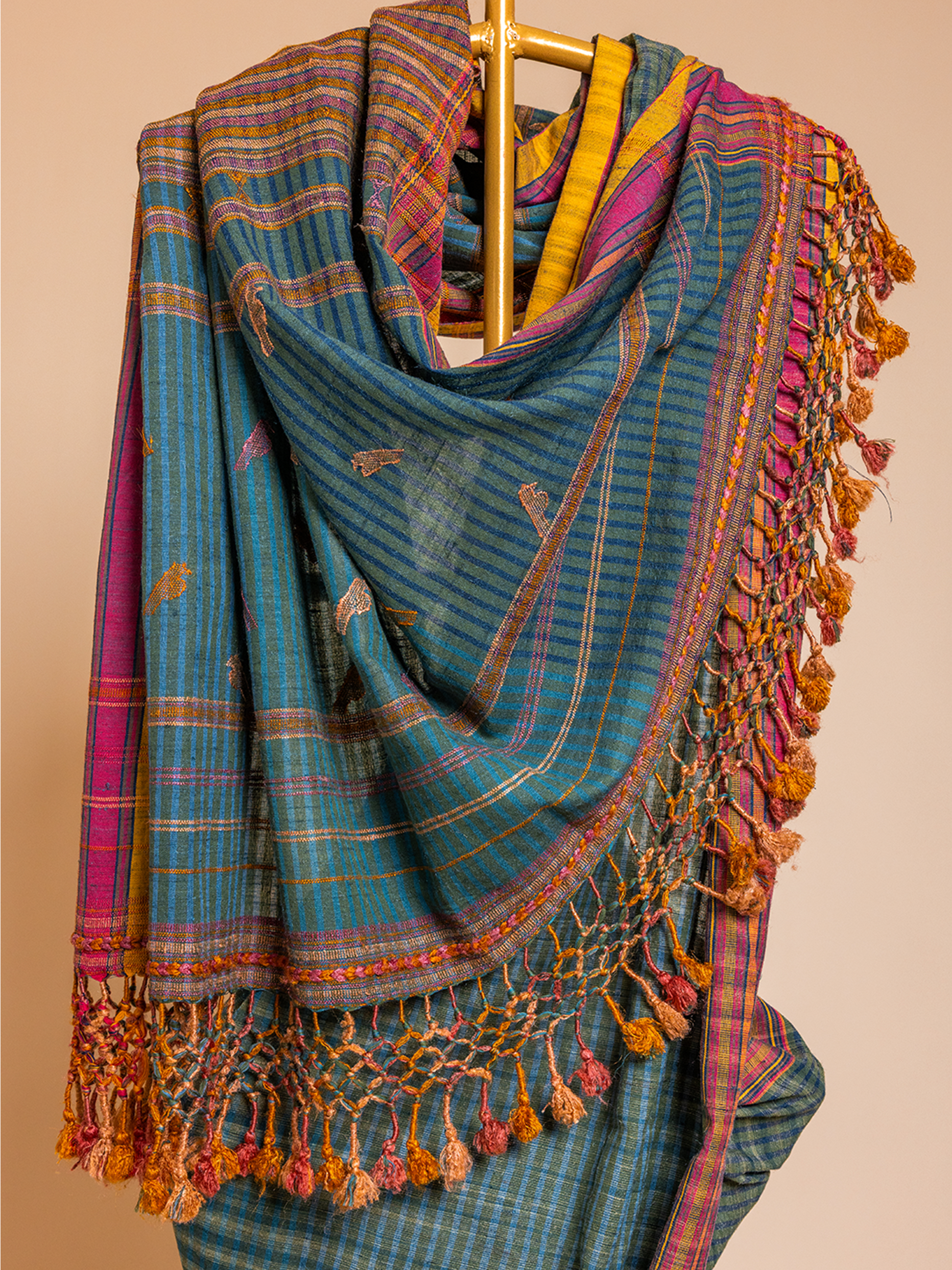 Extra- Weft Cotton Tussar Saree Turquoise