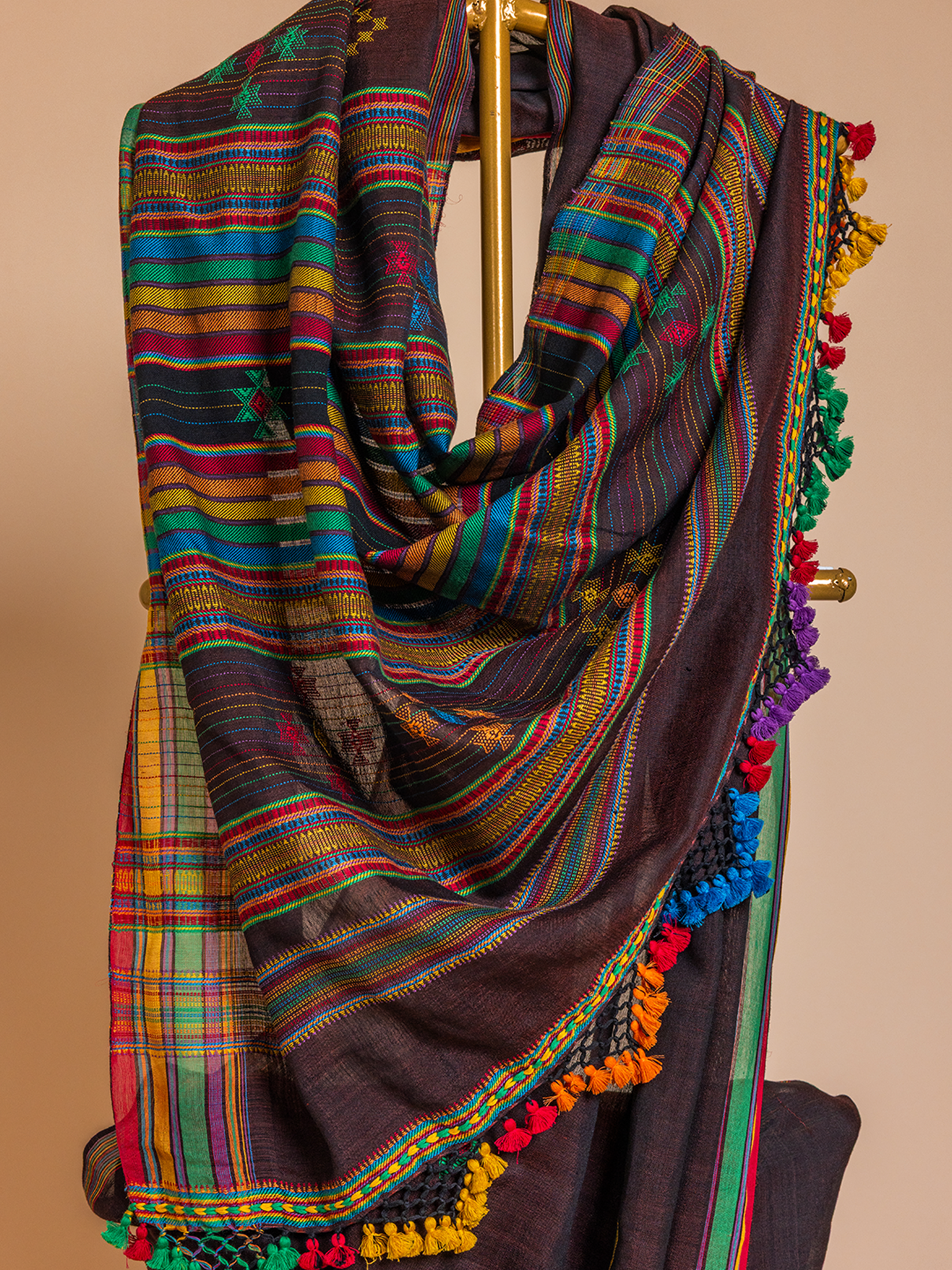 Extra Weft Bamboo Saree Dark Brown