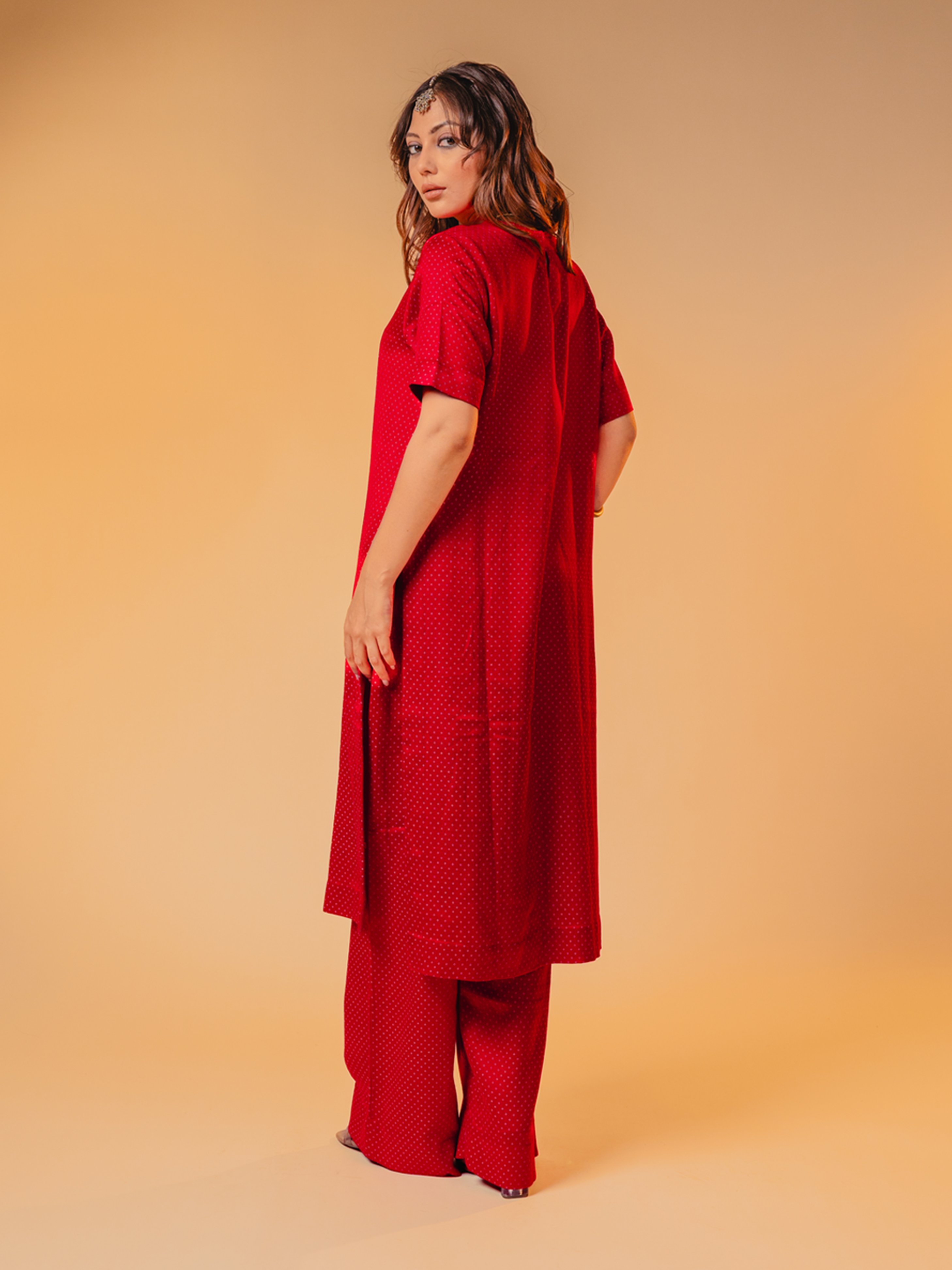 Mashru Kurta Set Red