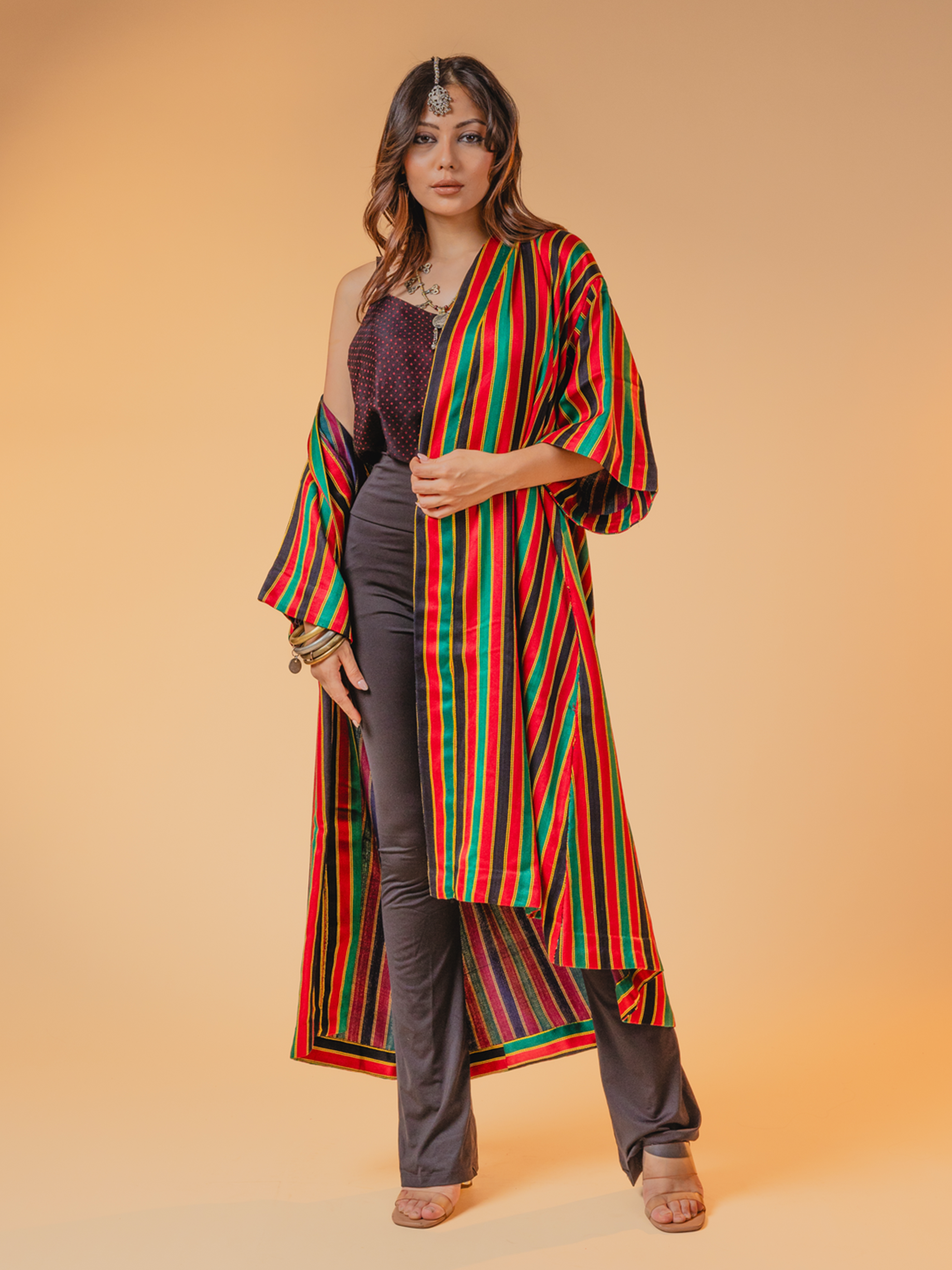 Mashru Overlay Red, Black & Green