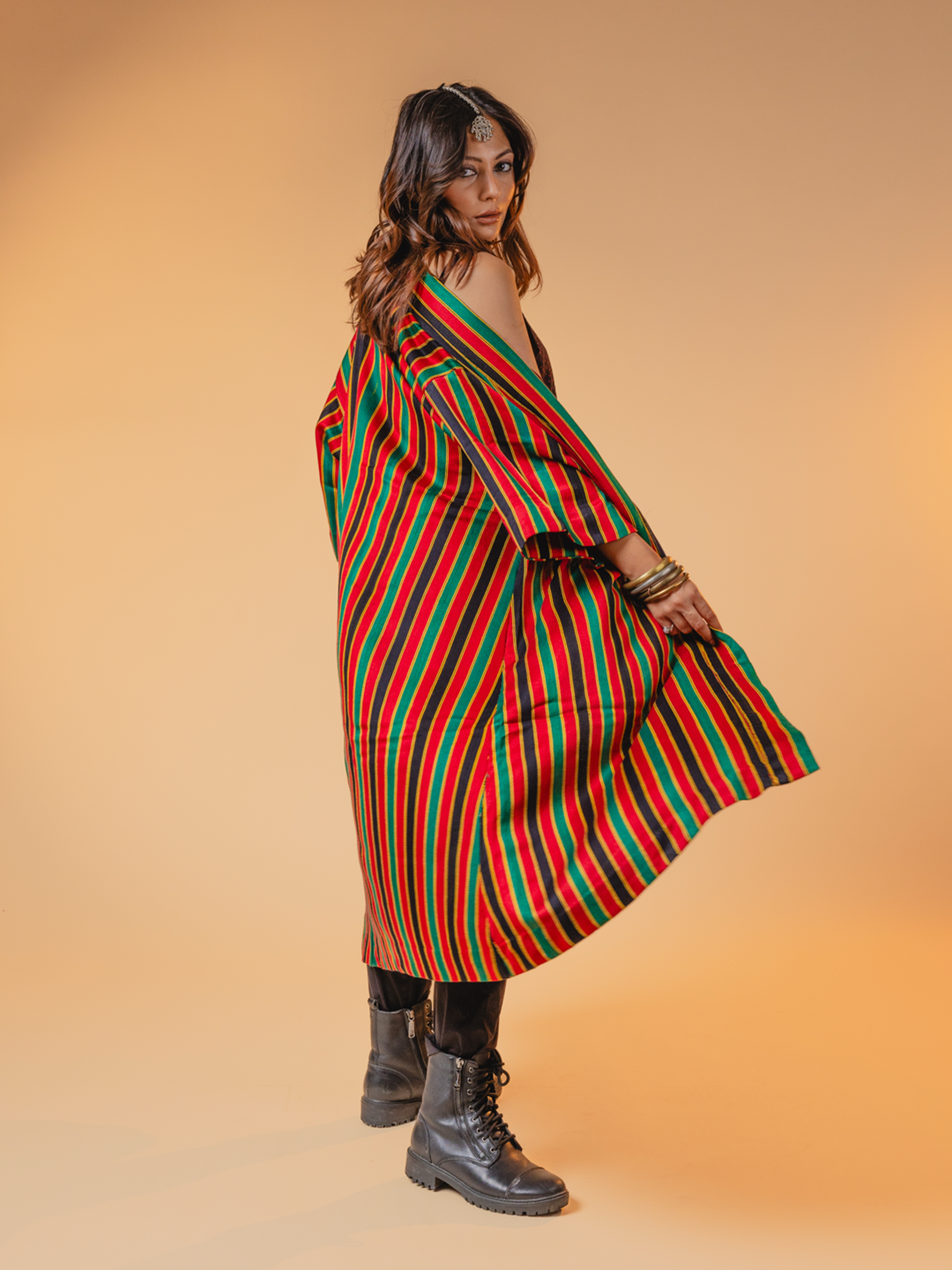 Mashru Overlay Red, Black & Green