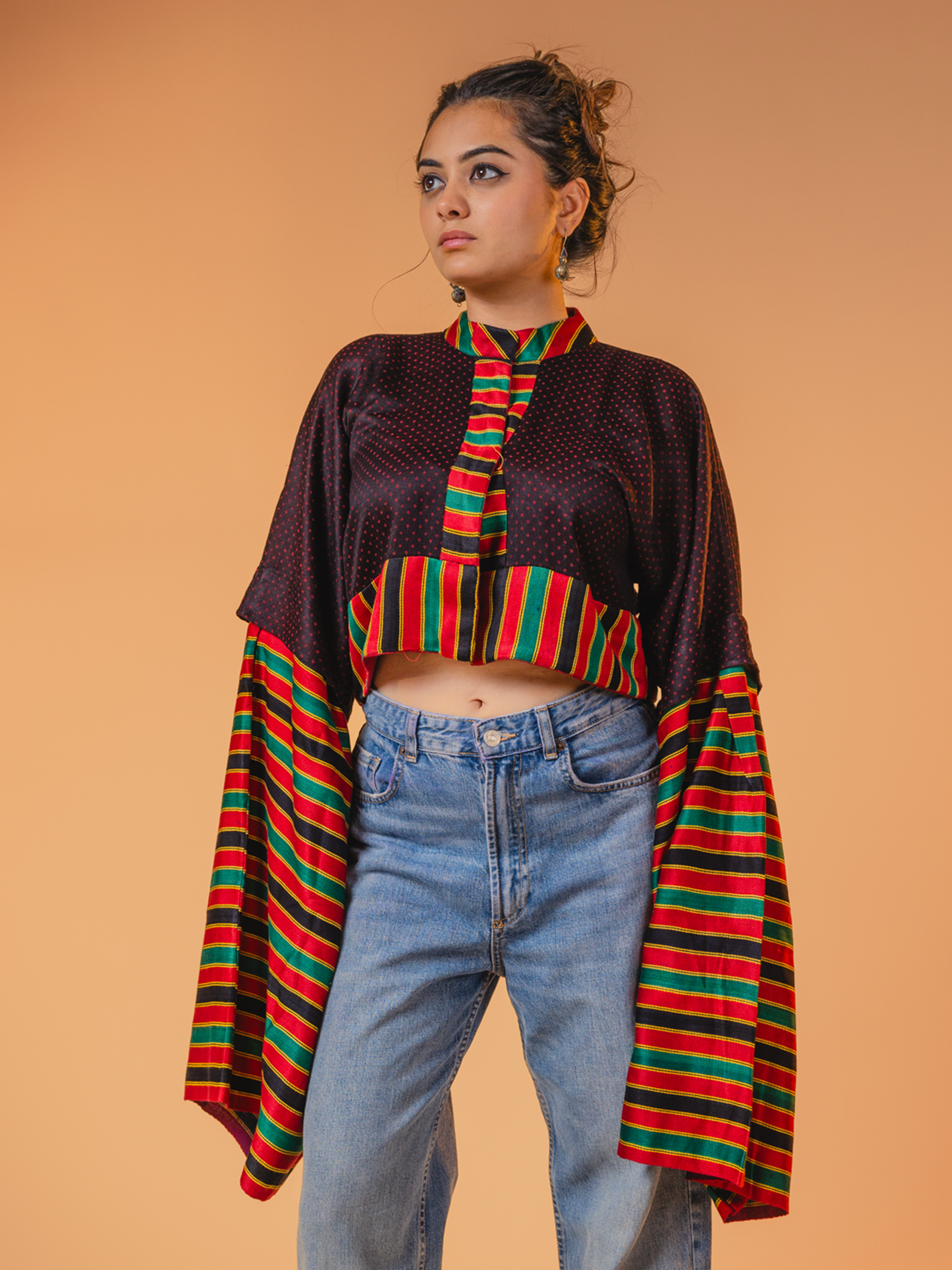 Mashru Poncho Top Black