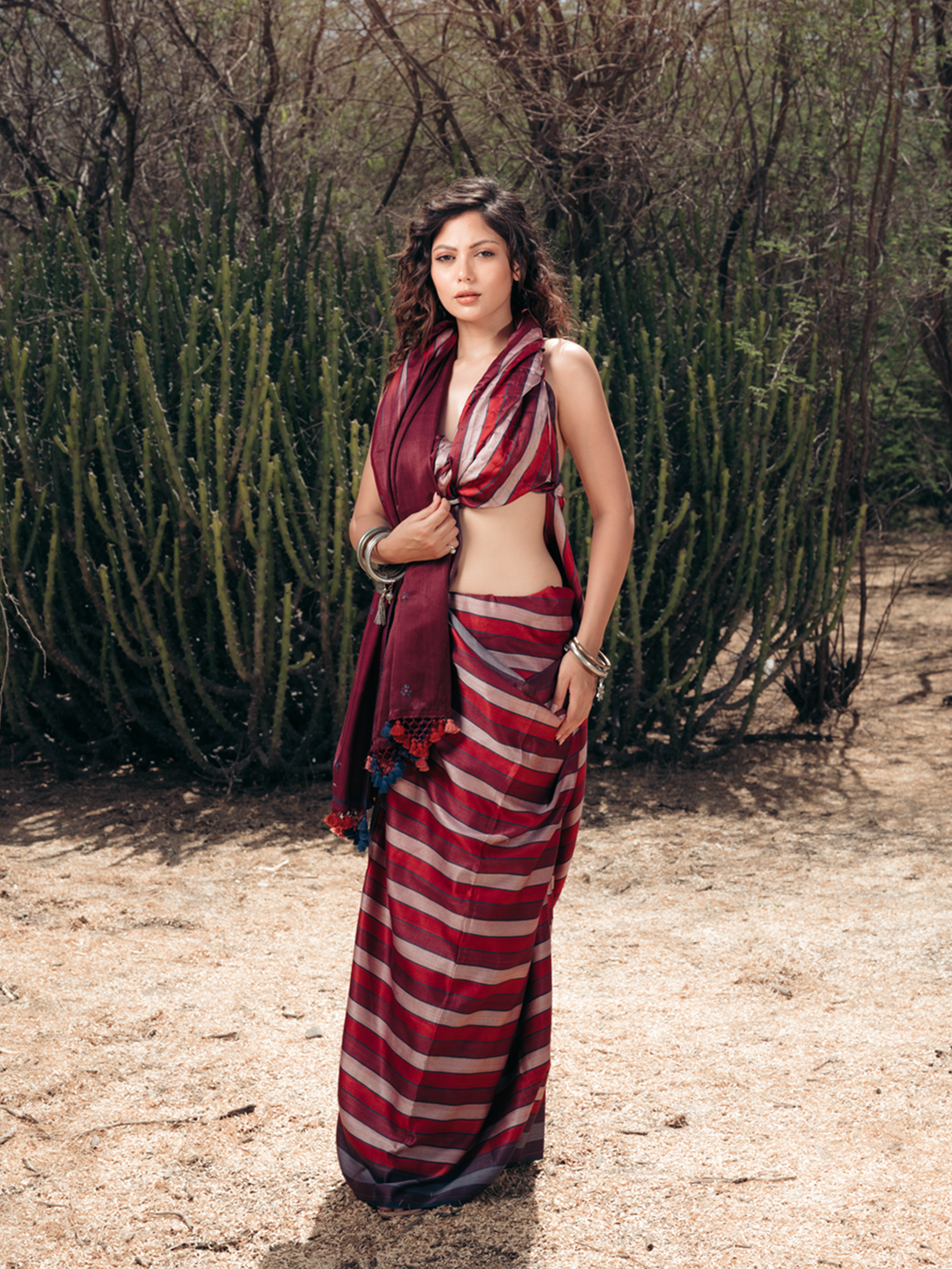 Mulberry Silk Mashru Saree Pink, Red & Purple