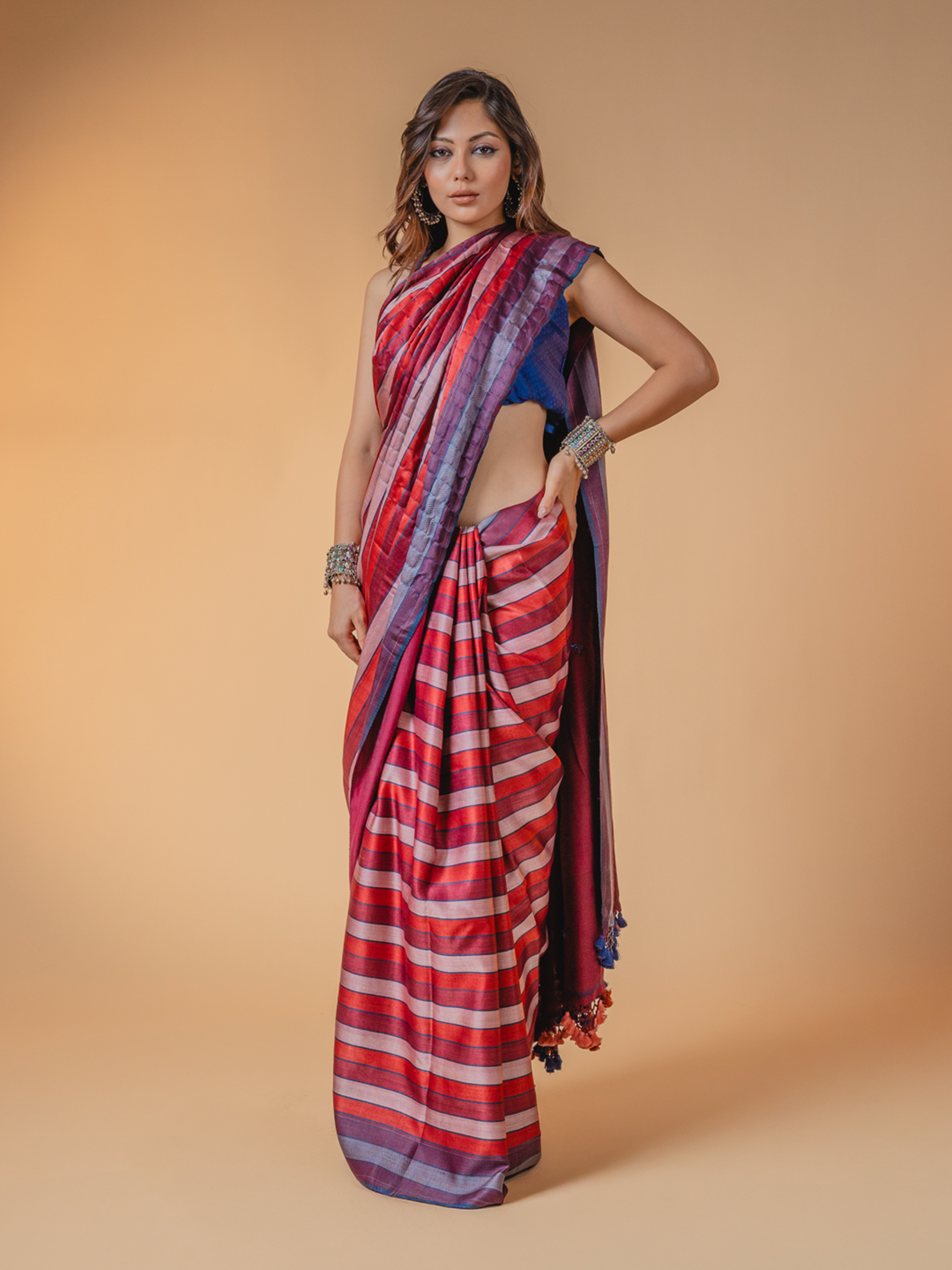 Mulberry Silk Mashru Saree Pink, Red & Purple