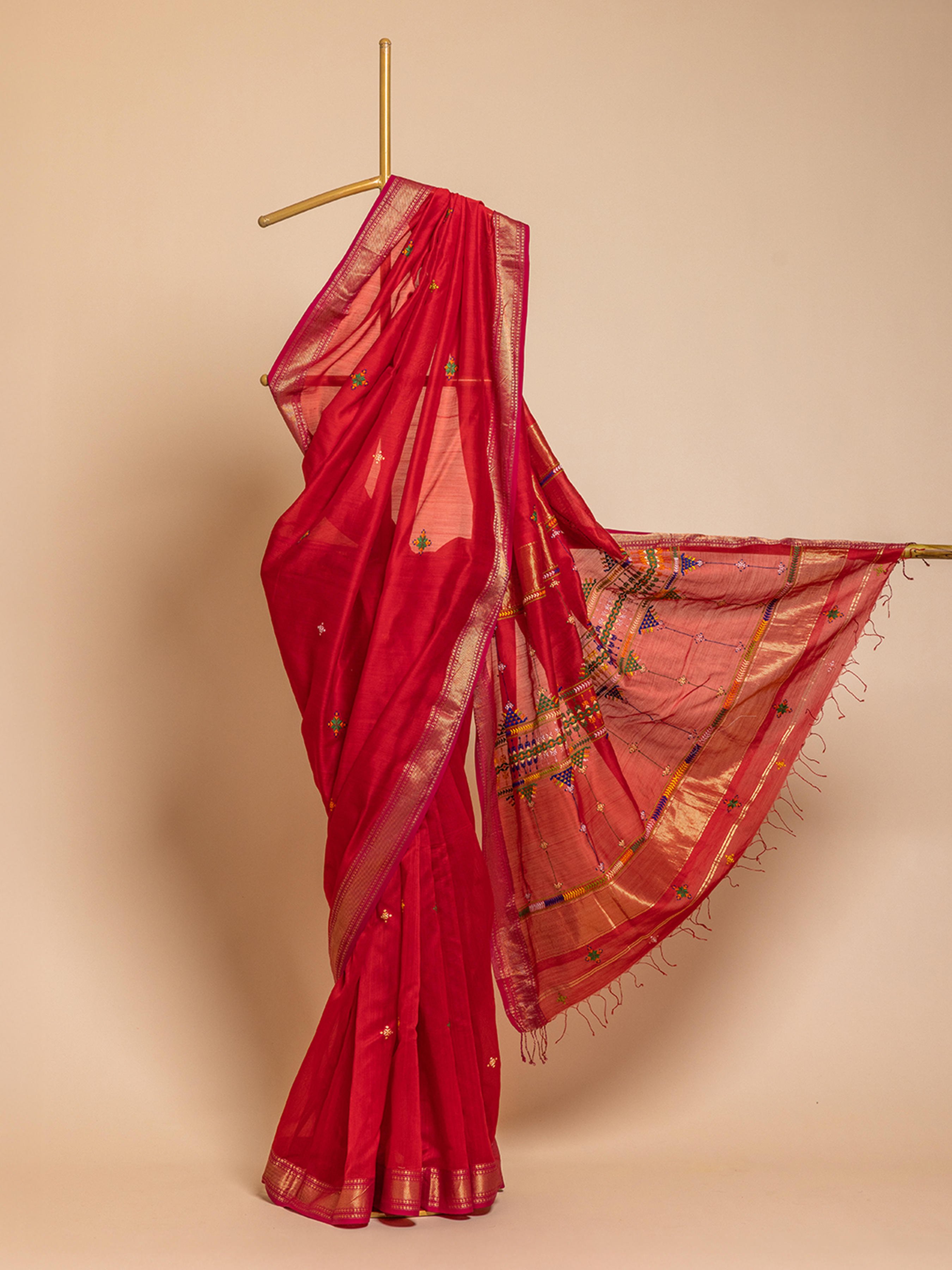 Soof Maheshwari Saree Red Trikon