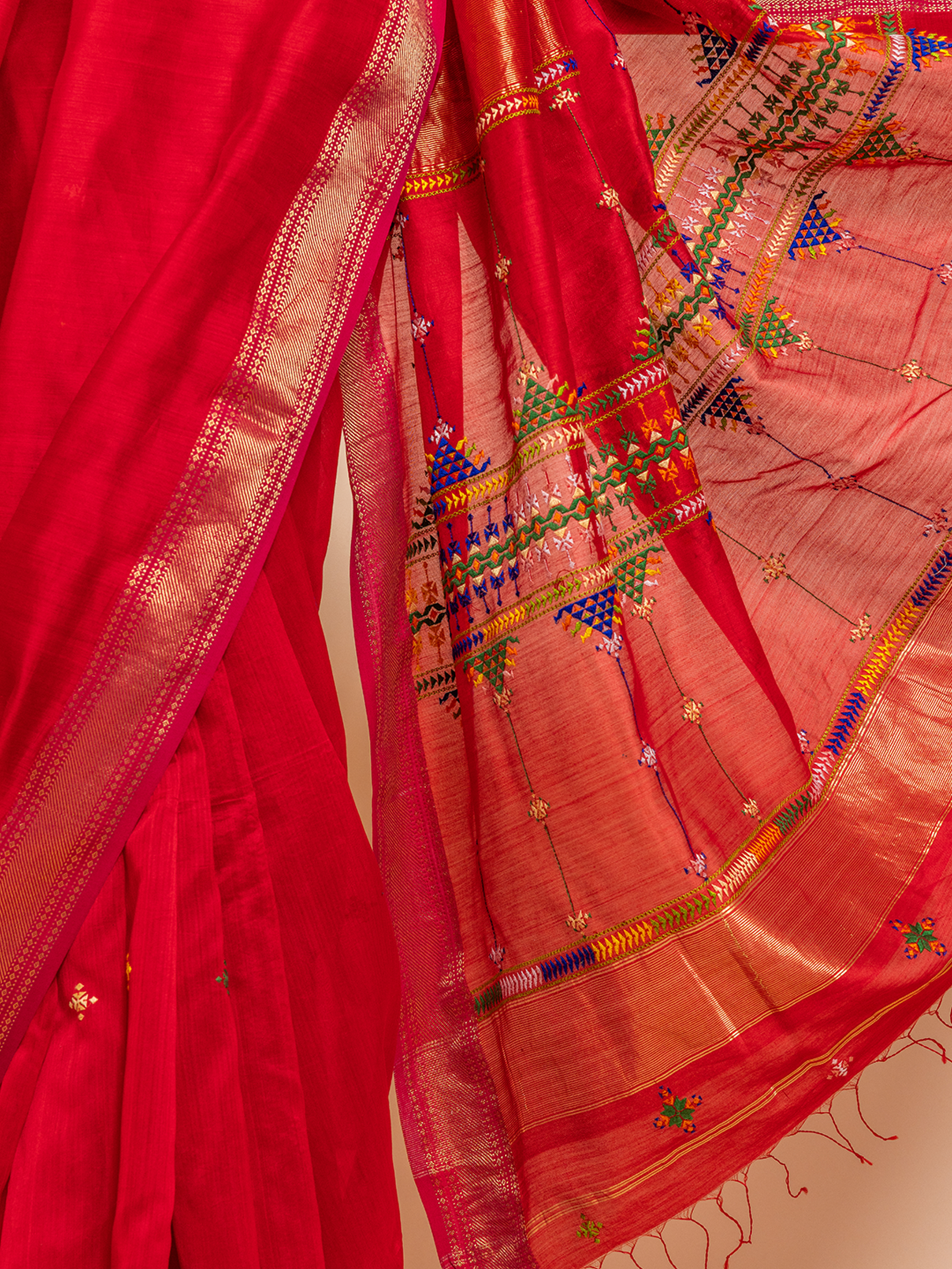 Soof Maheshwari Saree Red Trikon